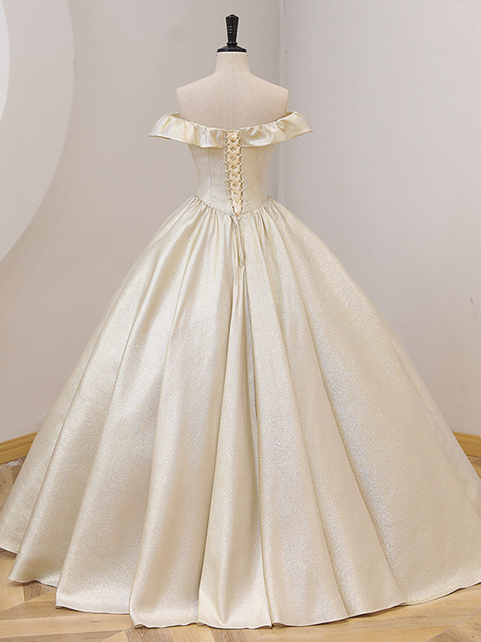 CHAMPAGNE SATIN A-LINE PROM GOWN
