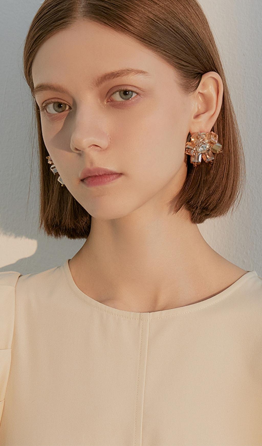GOLD CRYSTAL 3D FLOWER EARRINGS FOR WEDDING
