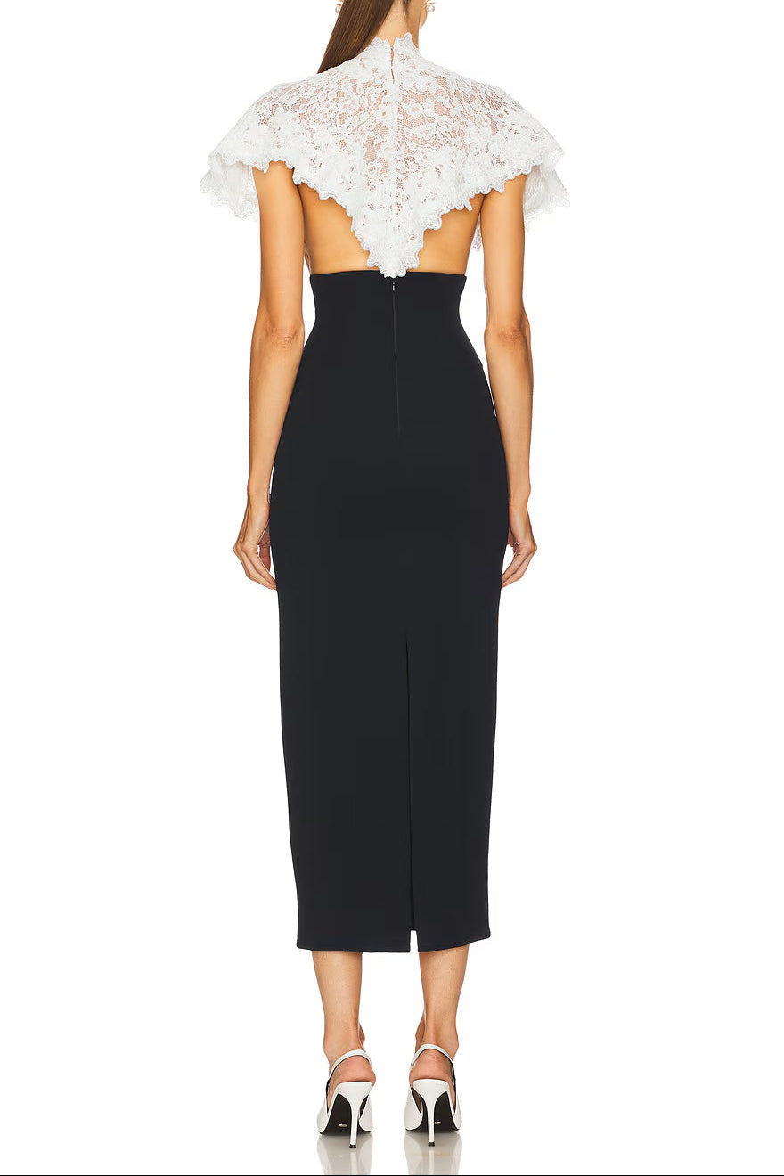 ALICE LACE BODYCON MIDI DRESS, BLACK PATCHWORK SHAWL
