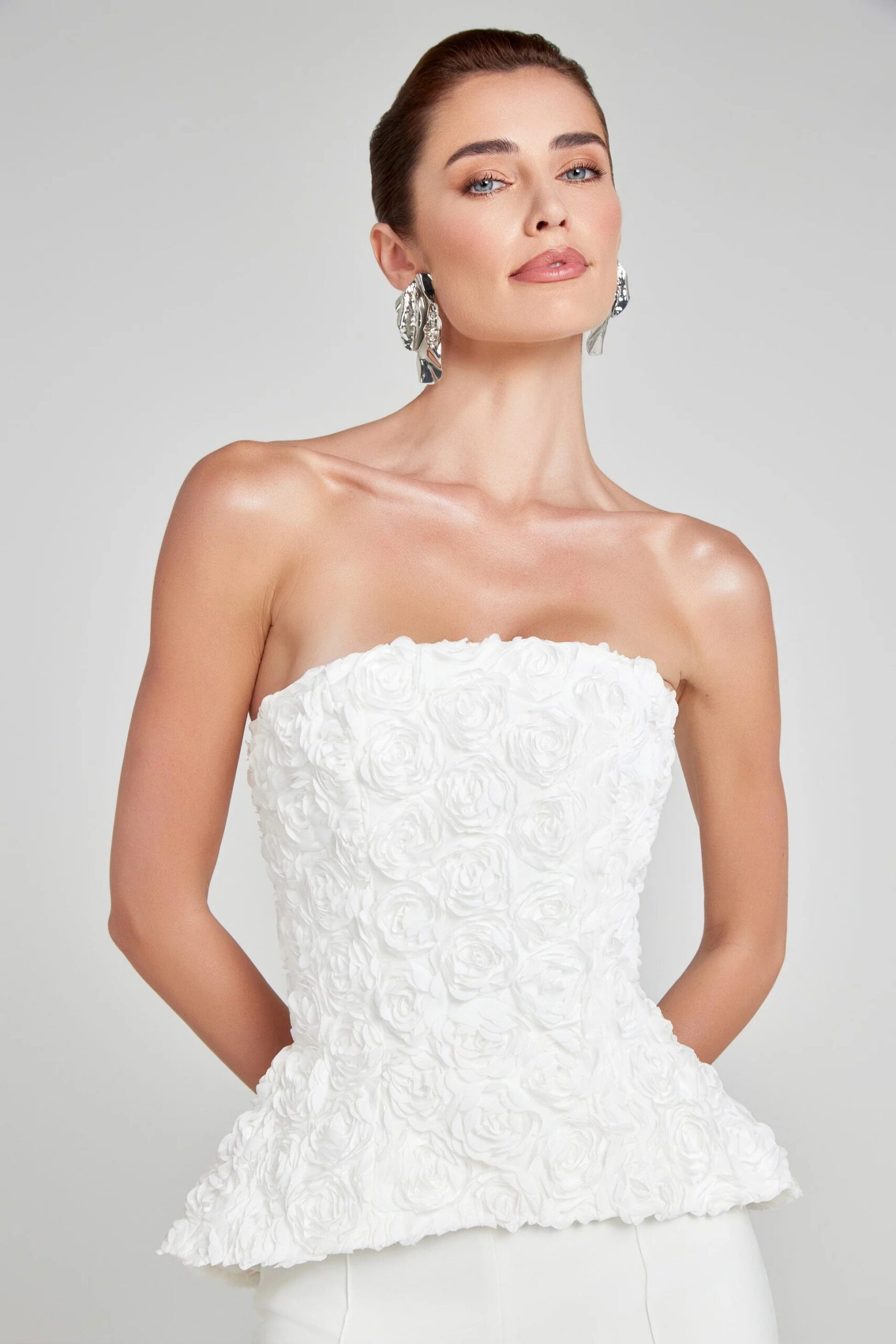 37f395bd-92b0-4b9e-9355-dc72bfcaa13b GEORGIA 3D FLOWER TOP & PANTS SET WHITE WEDDING GUEST