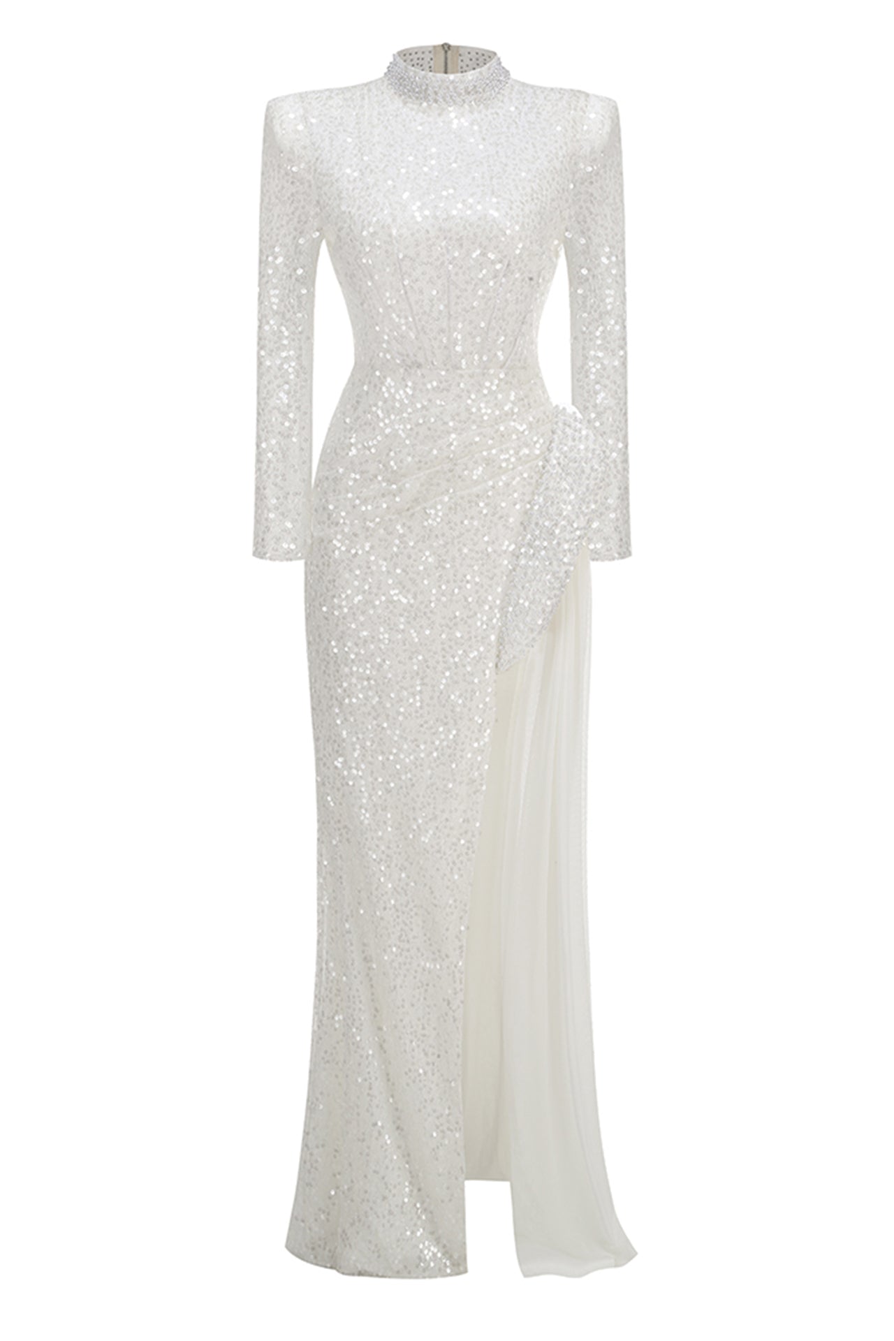YVETTE PEARL SEQUIN MAXI DRESS WHITE