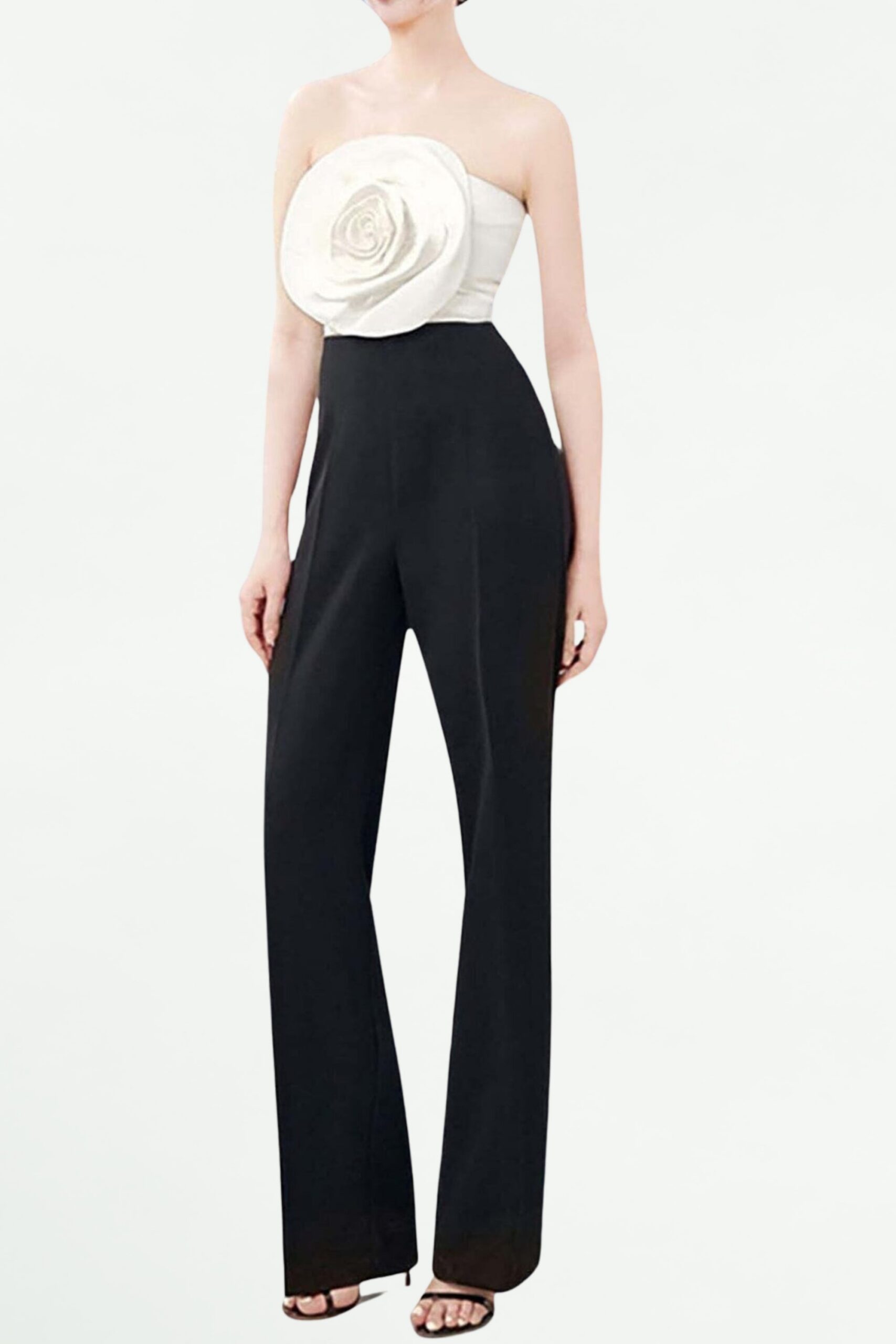 3D FLOWER STITCH JUMPSUIT BLACK EVENING