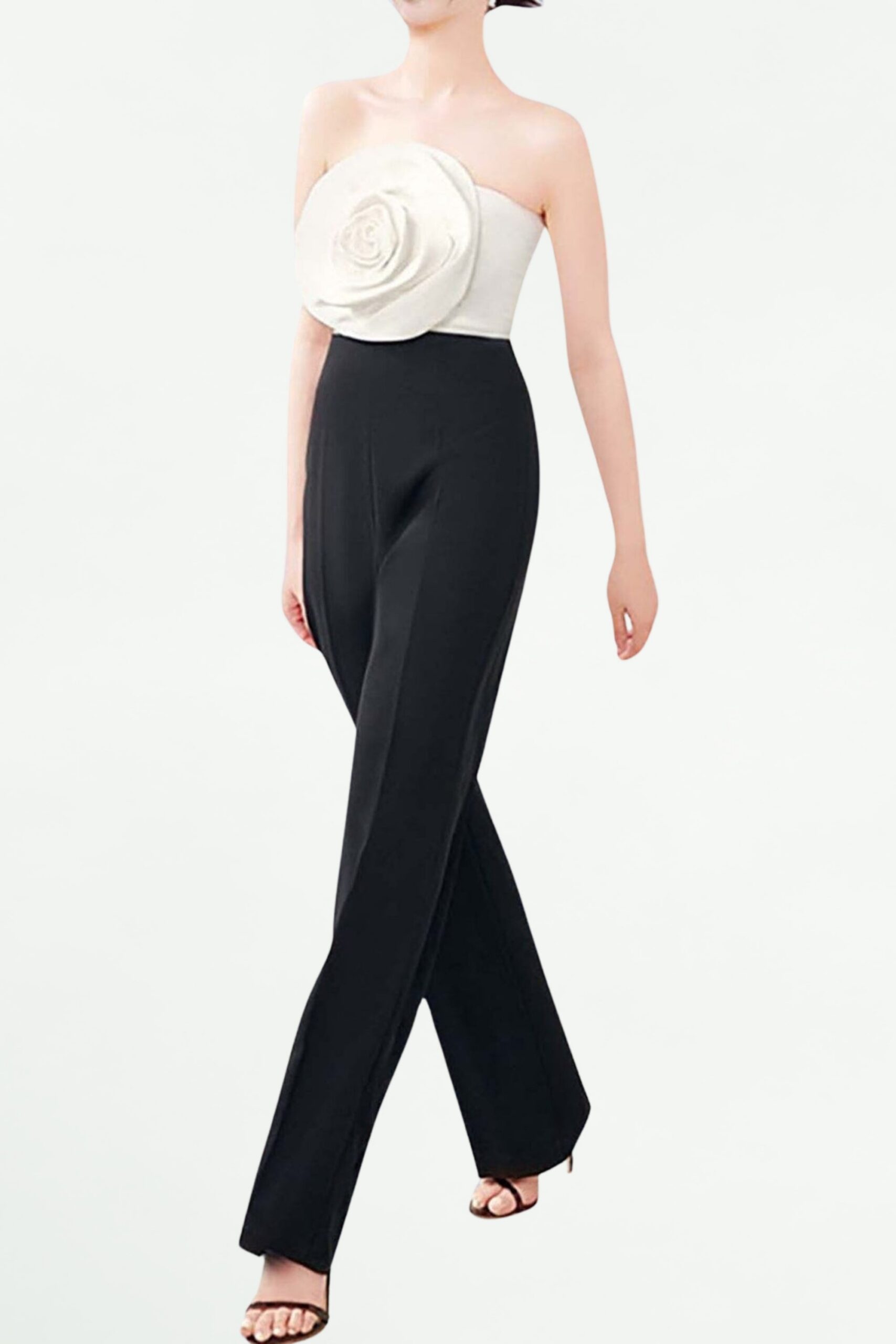 3D FLOWER STITCH JUMPSUIT BLACK EVENING