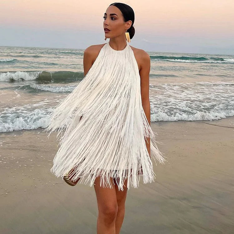 IVY FRINGE MINI DRESS, WHITE, COCKTAIL PARTY