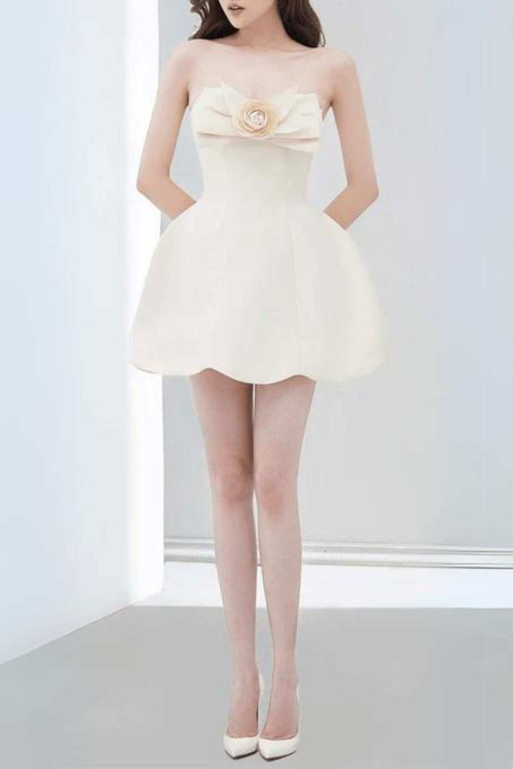 385 CHAMPAGNE BOW BANDEAU DRESS SET - EVENING MINI