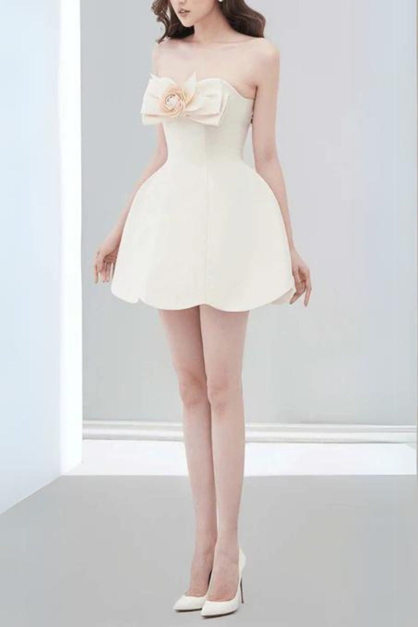 CHAMPAGNE BOW BANDEAU DRESS SET - EVENING MINI
