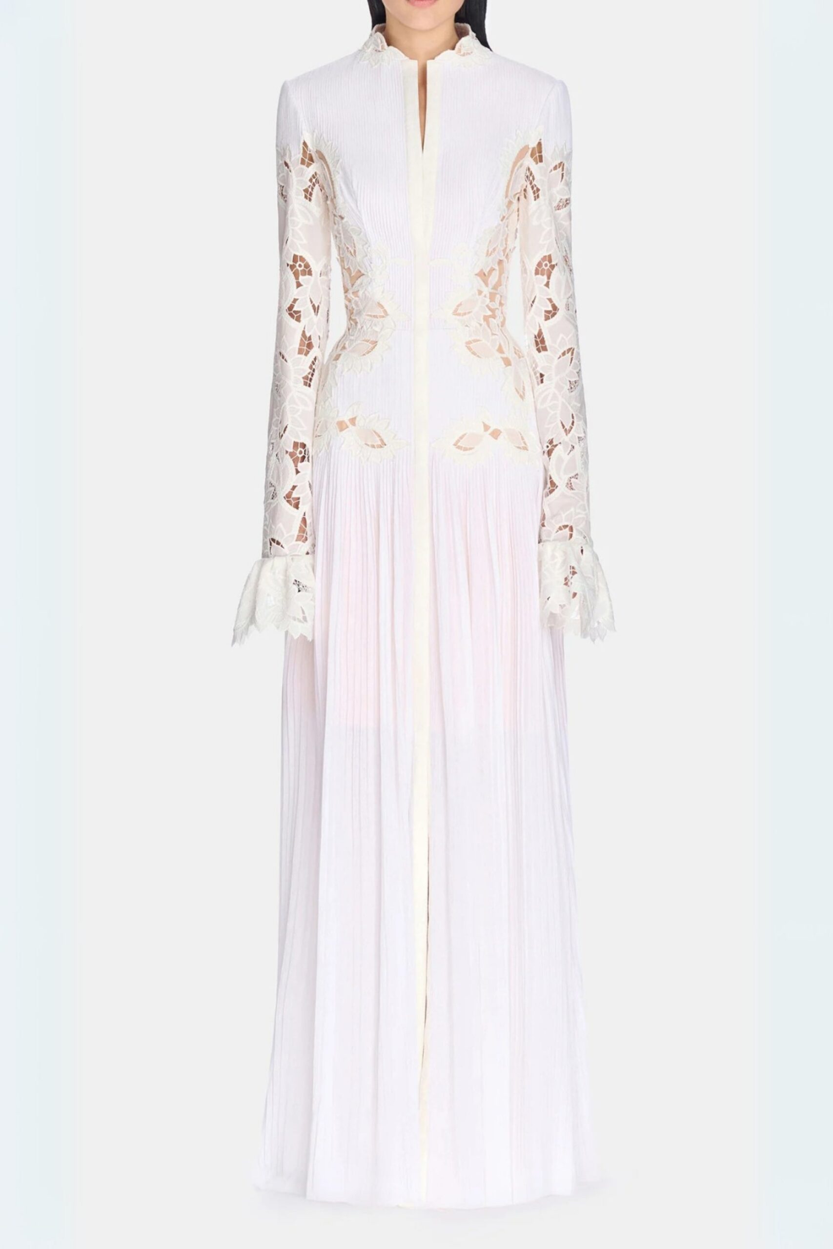 LACE EMBROIDERED HOLLOW WHITE MAXI DRESS
