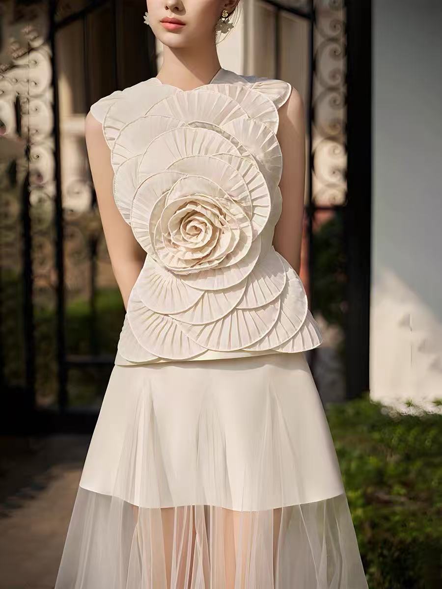 KARIMA 3D PETAL TOP & SKIRT SET - NEUTRAL FORMAL
