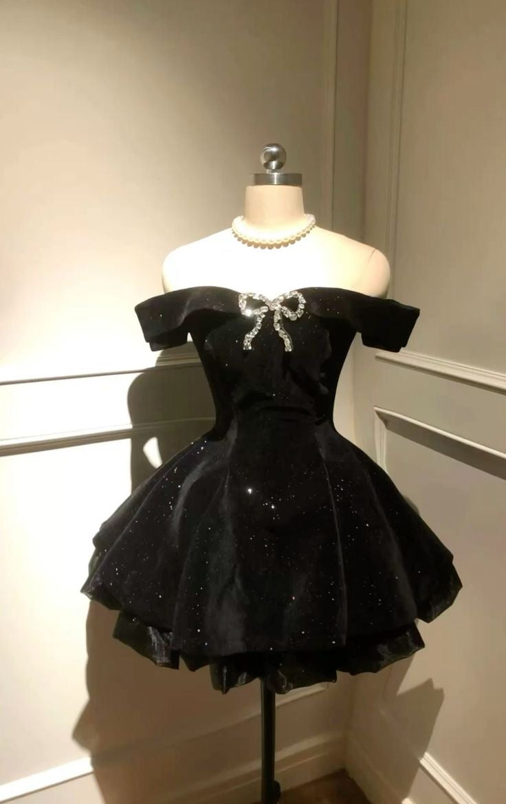 OFF-SHOULDER BOW MINI PROM DRESS, ELEGANT