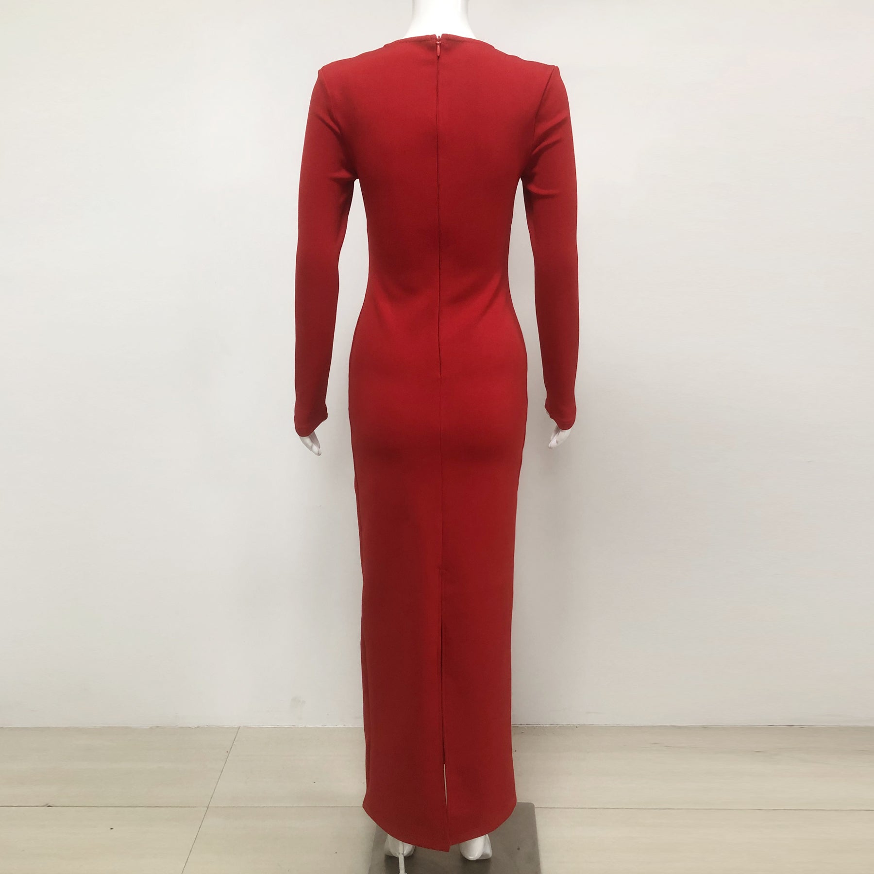 SYLVIA CRYSTAL MAXI DRESS, RED, LONG SLEEVE FORMAL