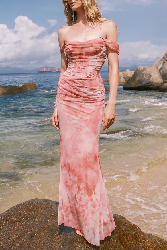 393dff9c-61e5-4124-a000-c70b70d5f50b SYLVIA PINK OFF-SHOULDER PLEATED GRADIENT MAXI DRESS