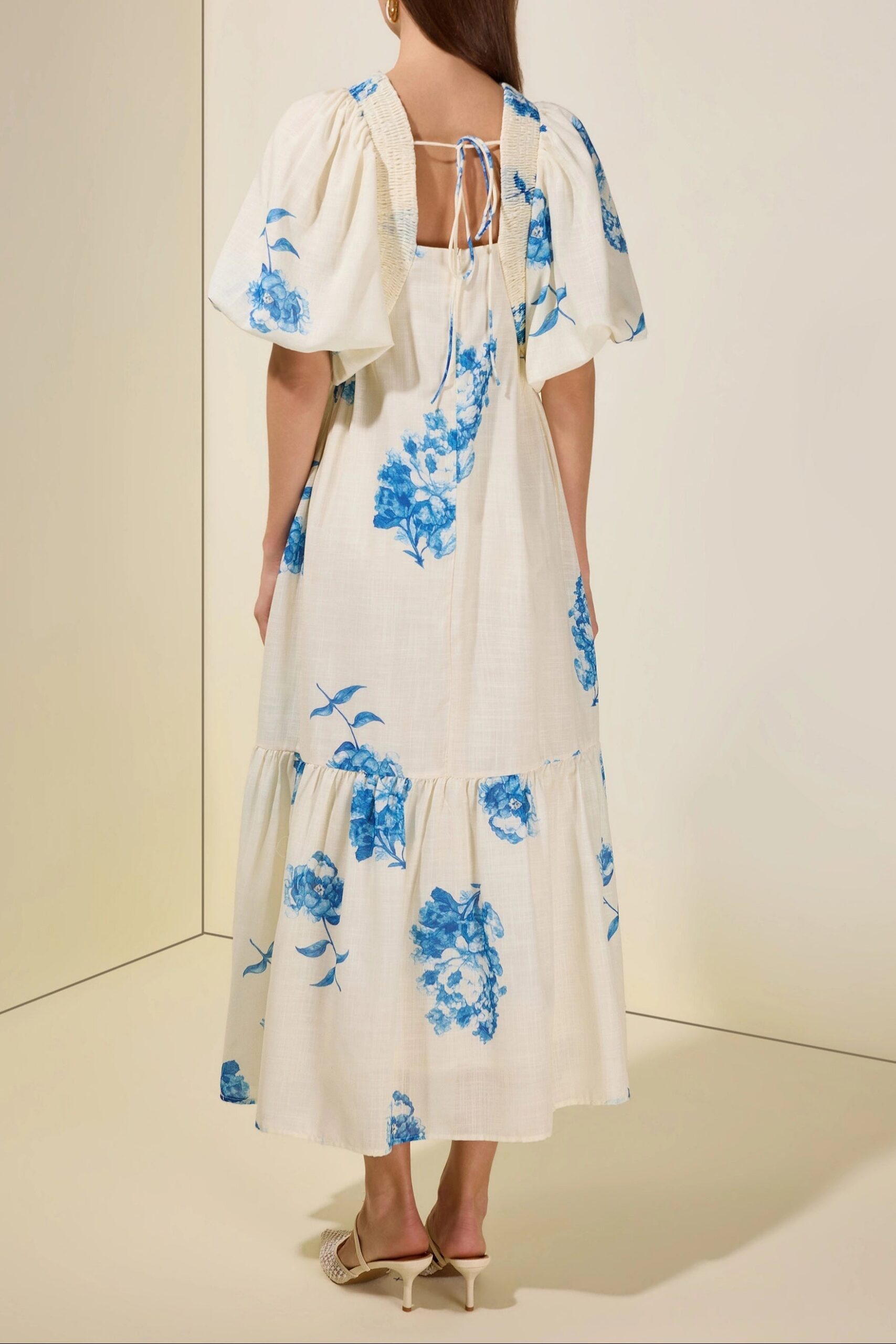 SUSIE SMOCKED PUFF SLEEVE MIDI DRESS - BLUE COCKTAIL
