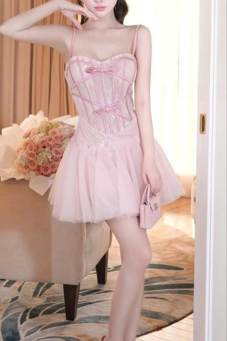 BOW TULLE CORSET MINI DRESS FOR PARTY