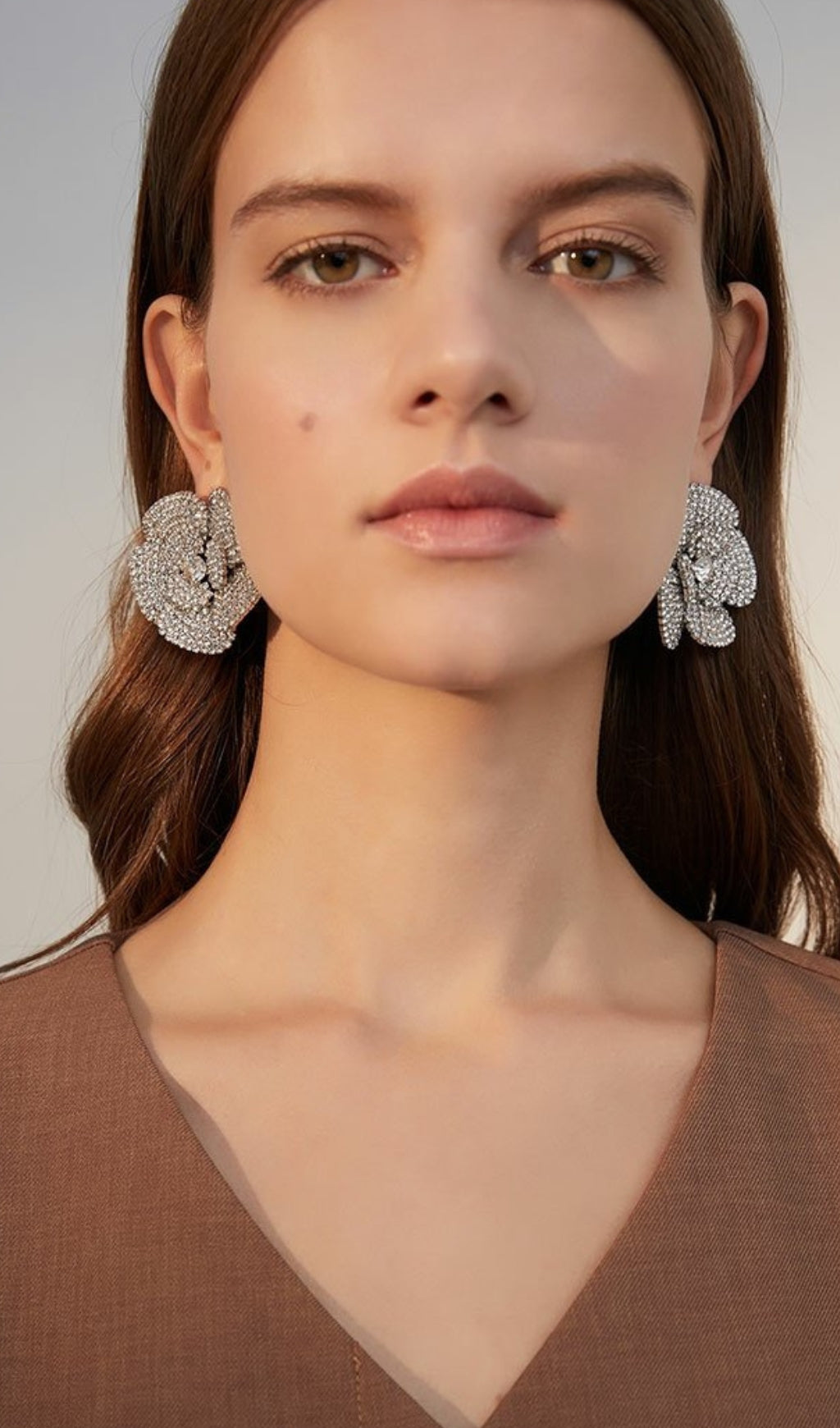 SILVER RHINESTONE FLOWER EARRINGS FOR WEDDING