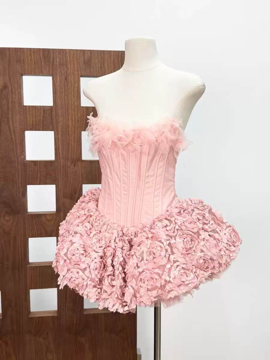 STRAPLESS FLORAL CORSET A-LINE DRESS