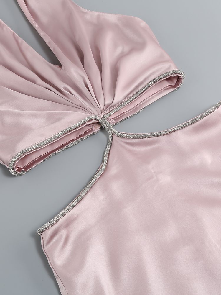 SATIN CROSSOVER CUTOUT MINI DRESS PINK