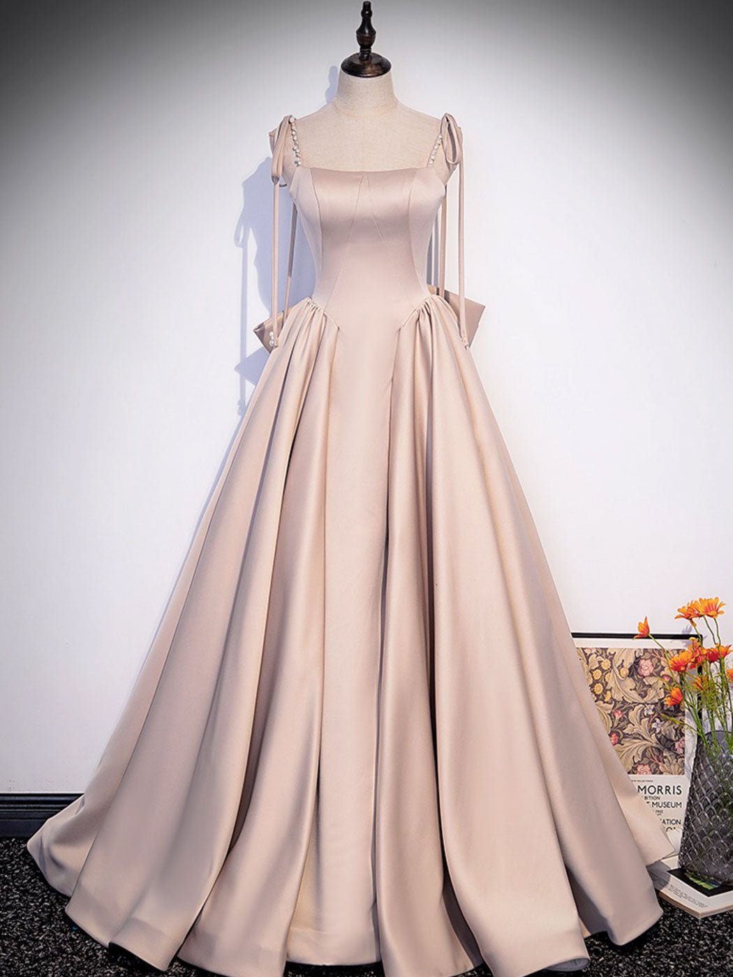 3A173EA9-FD6F-4529-8407-683DC398D920 CHAMPAGNE A-LINE SATIN PARTY DRESS