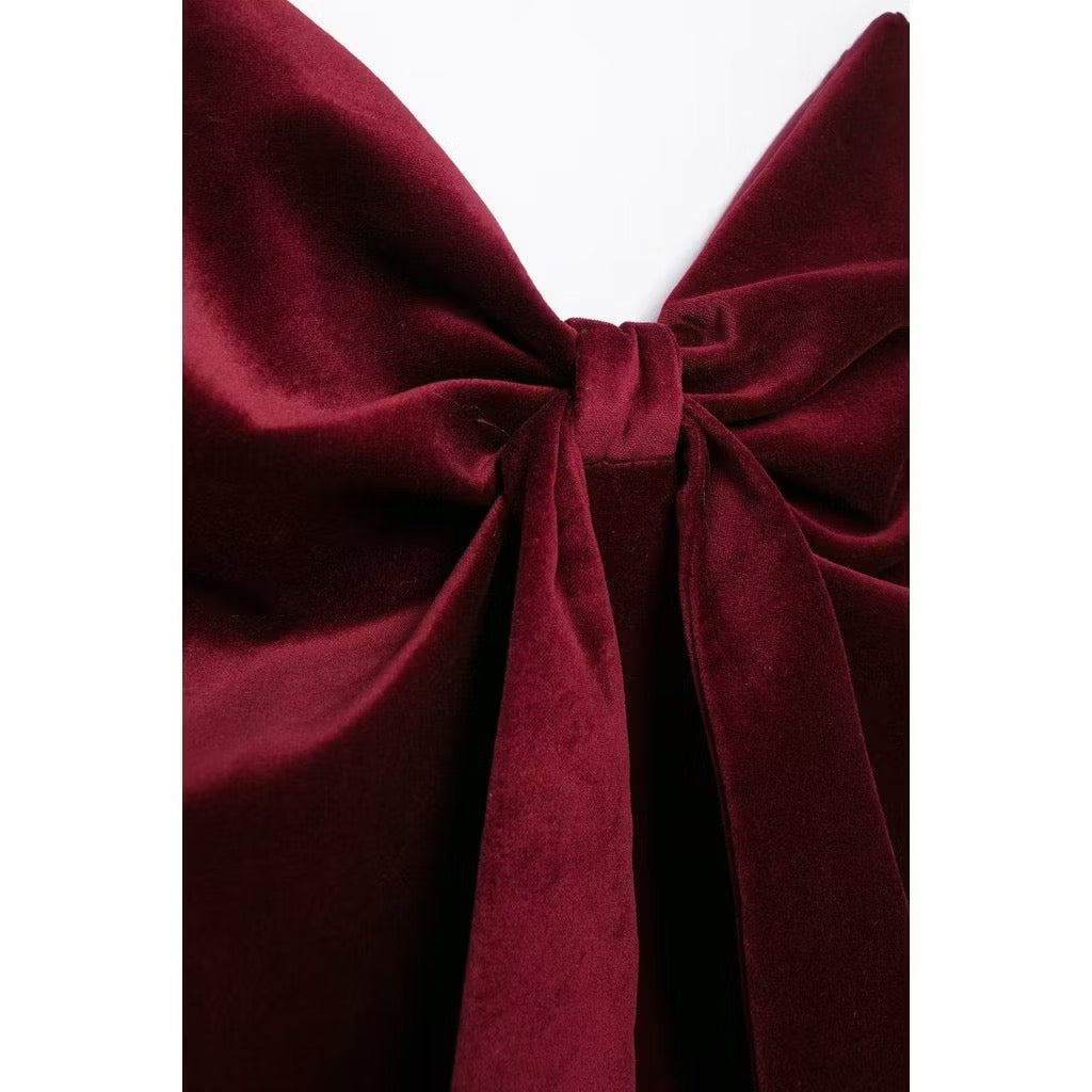 MILAN VELVET TOP IN WINE RED - V-NECK EVENING BLOUSE