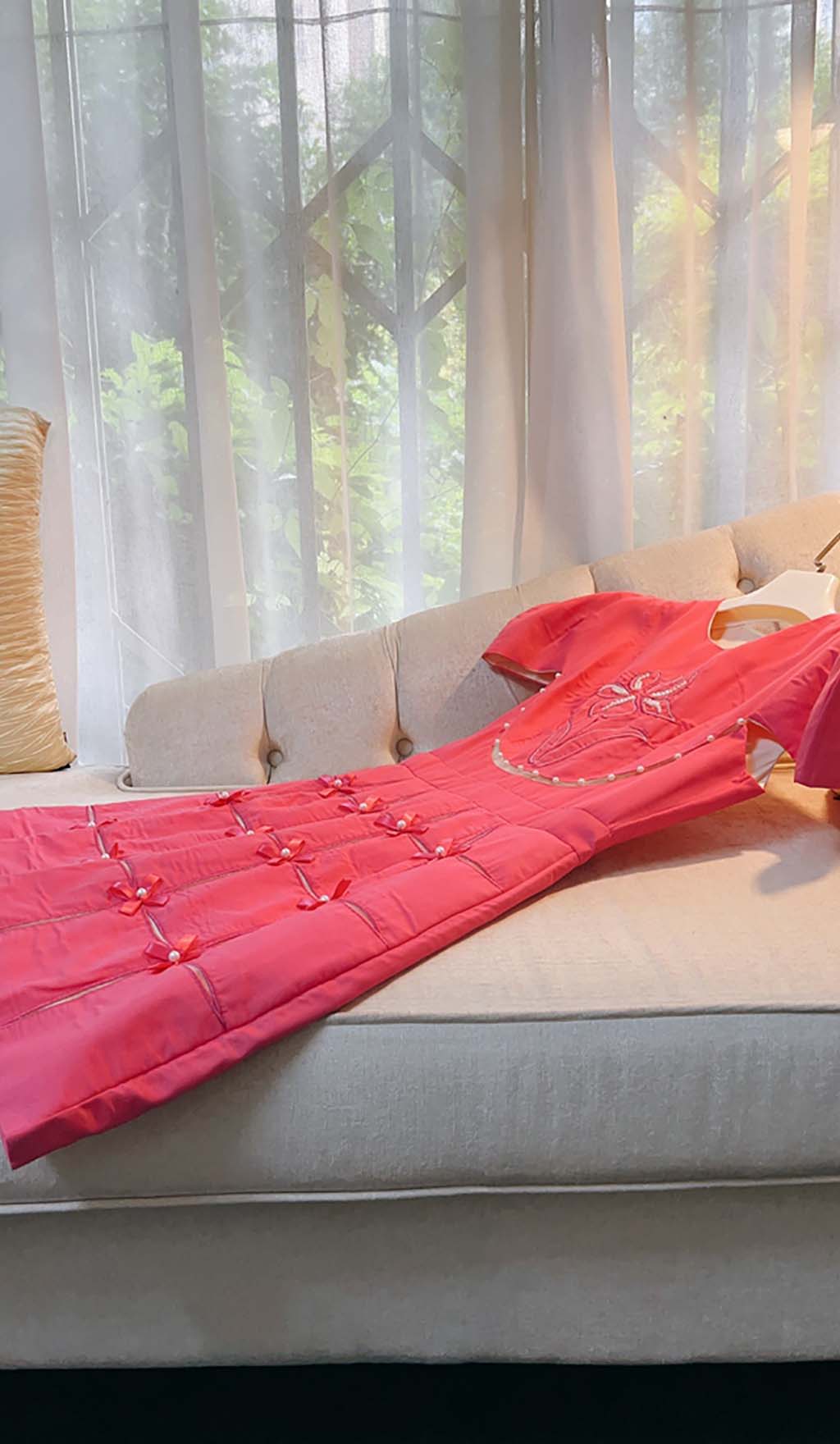 3D FLOWER O-NECK MINI DRESS PINK PARTY