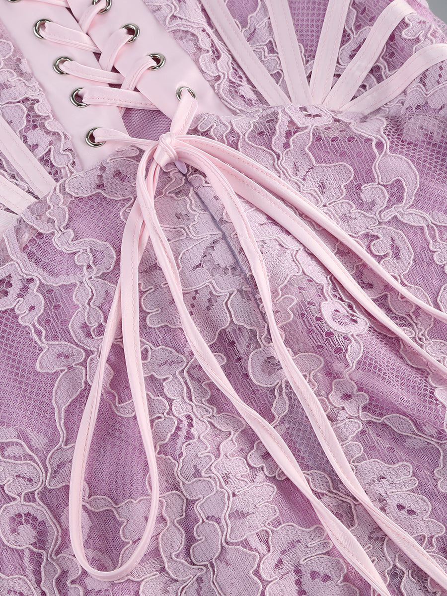 KELLIE STRAPLESS LACE MINI DRESS LIGHT PURPLE