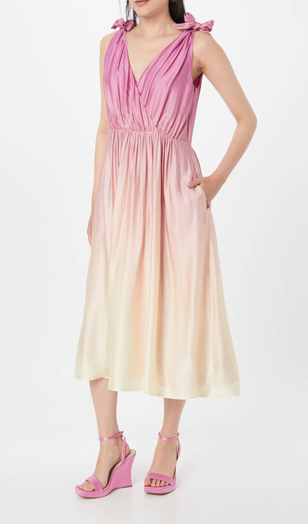 WRAP MIDI DRESS IN PASTEL YELLOW FOR DAY EVENTS