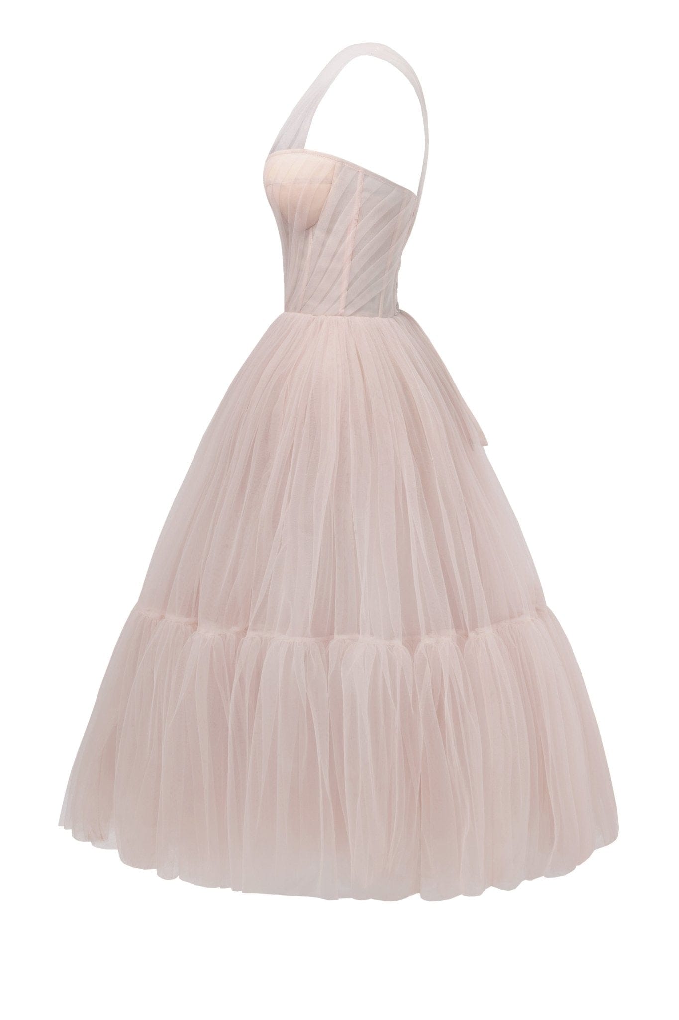 MISTY ROSE ONE-SHOULDER TULLE COCKTAIL DRESS