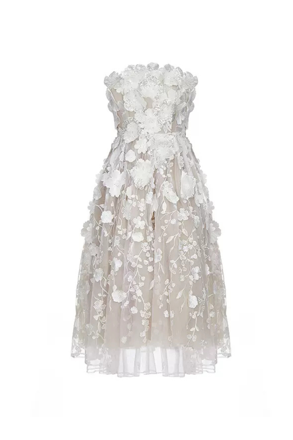 ANNA CRYSTAL FLORAL MIDI DRESS WHITE EMBROIDERY