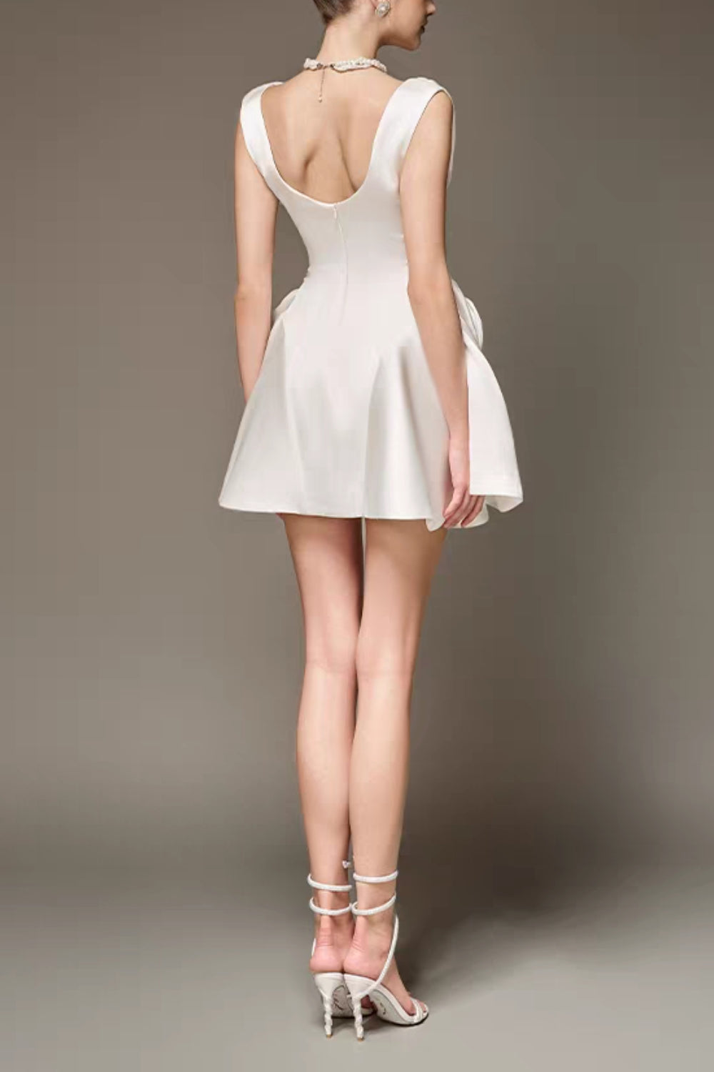 3D FLOWER PLEATED SLEEVELESS MINI DRESS