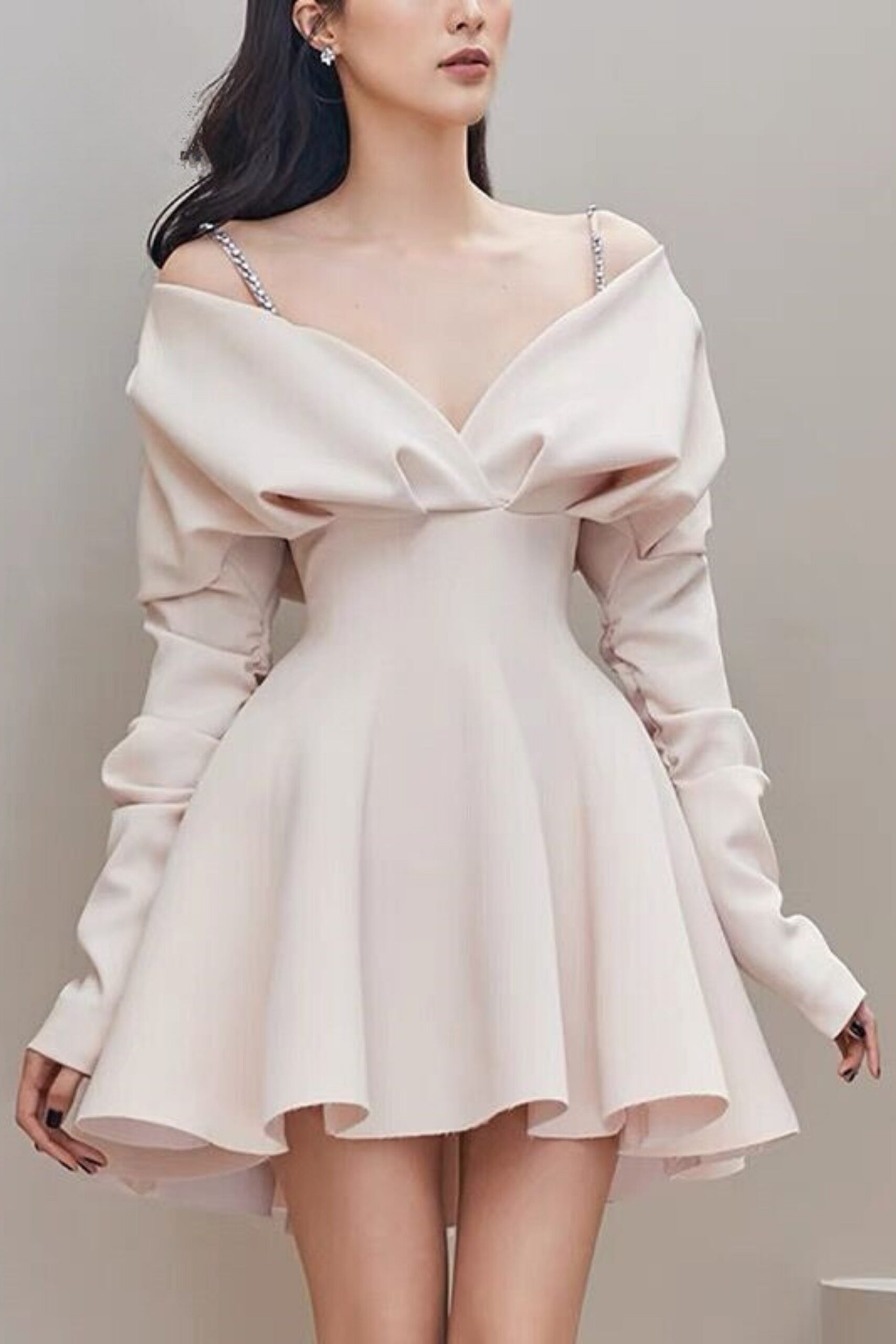 V-NECK A-LINE SUSPENDER DRESS FOR WEDDING