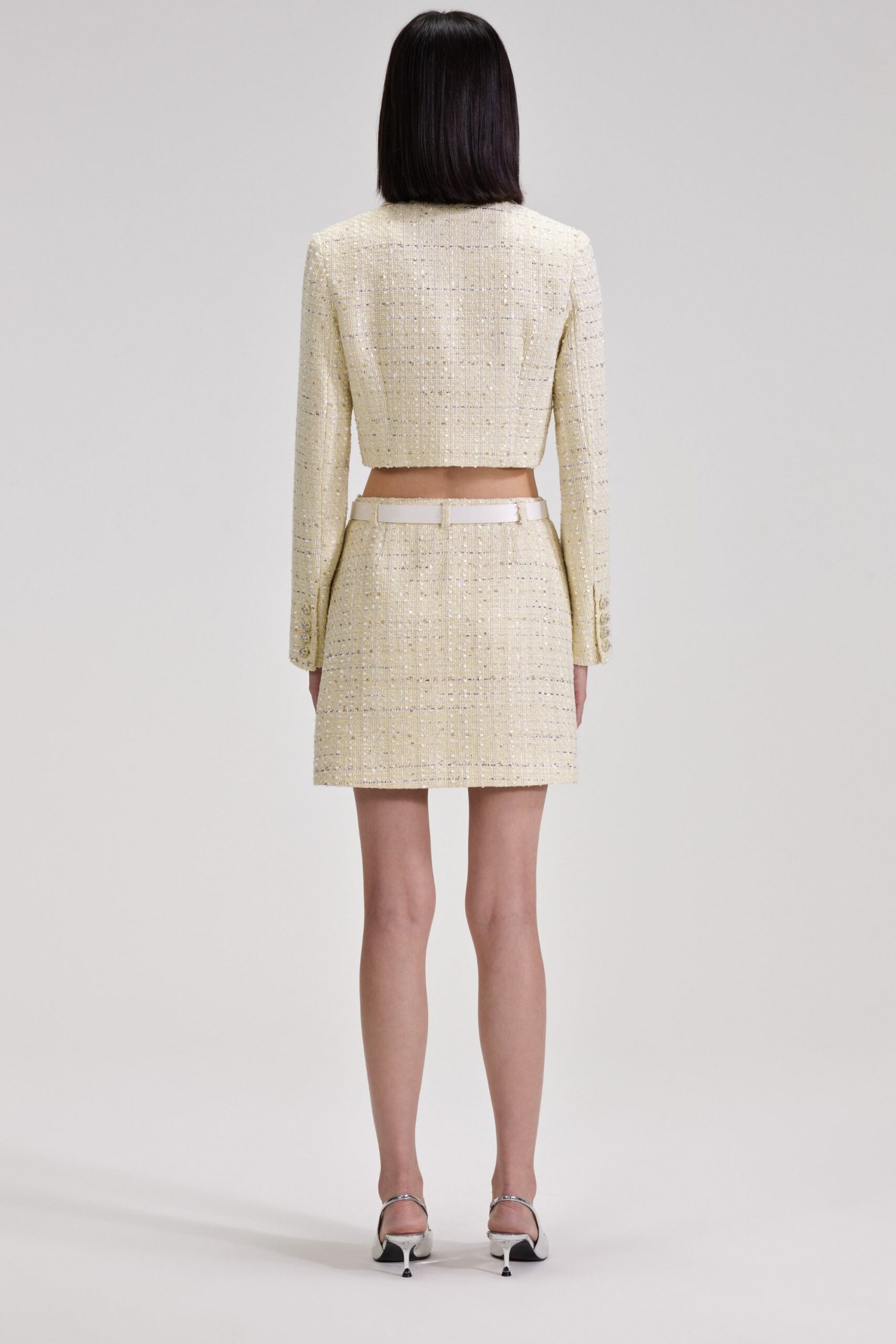 YELLOW TWEED SKIRT SET SHORT COAT & SKIRT