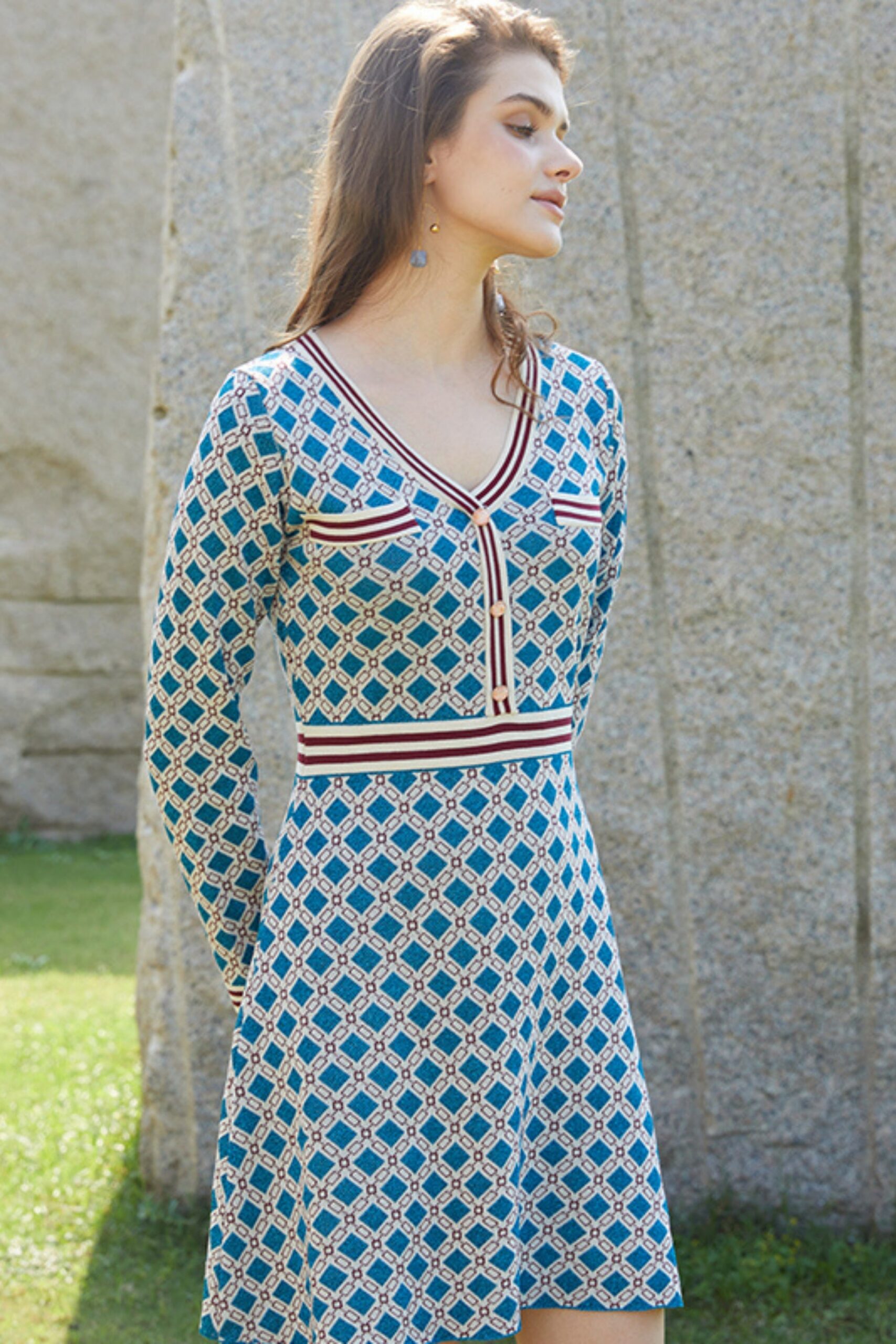 KNIT A-LINE MINI DRESS, BLUE, CASUAL