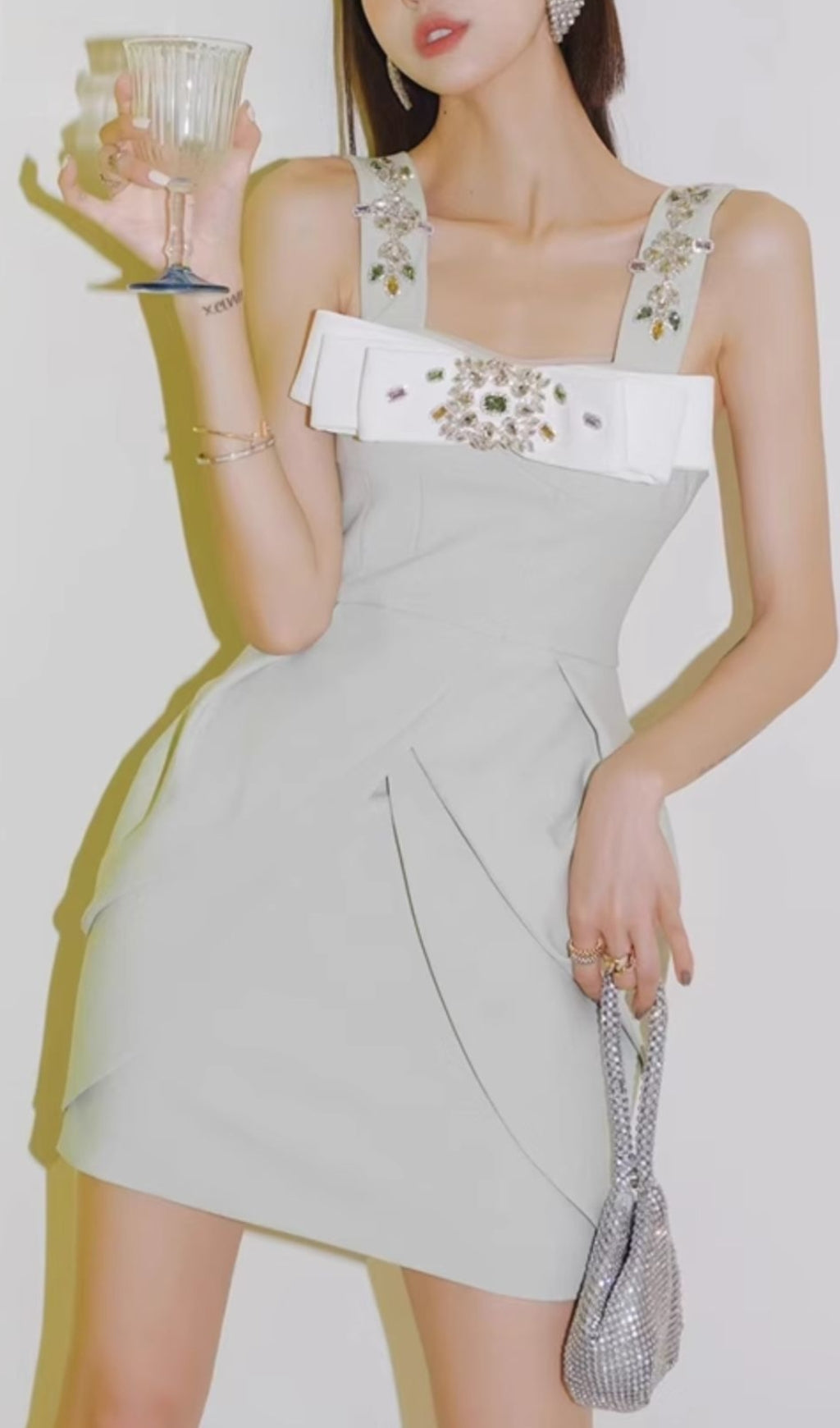 CRYSTAL STRAPPY MINT MINI DRESS FOR EVENING