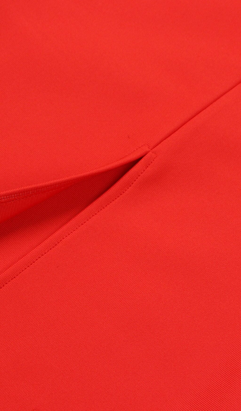 RED STRAPLESS FEATHER GOWN FOR FORMAL OCCASIONS