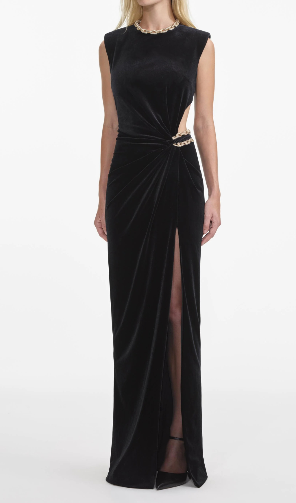 VELVET CRYSTAL MAXI DRESS BLACK FORMAL
