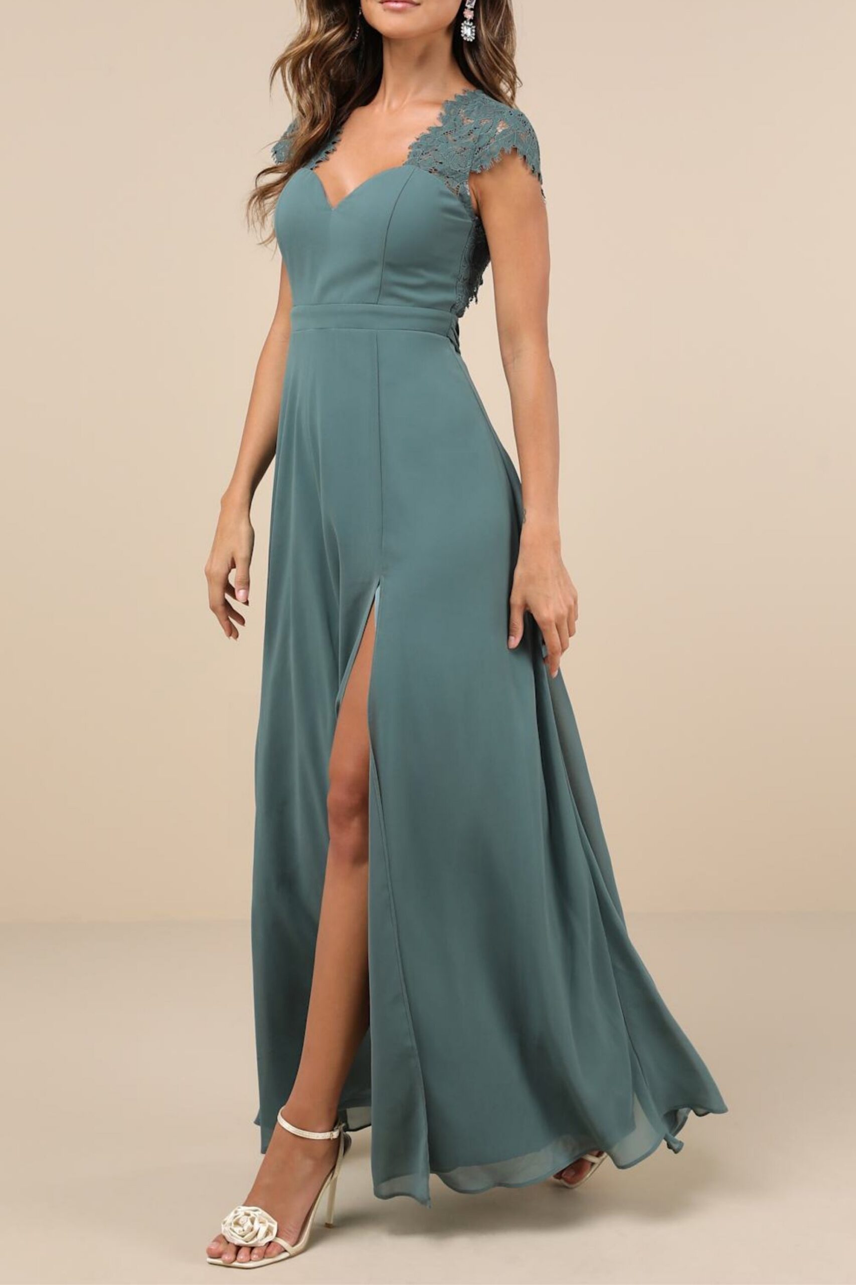 DARK SAGE LACE BACKLESS MAXI DRESS