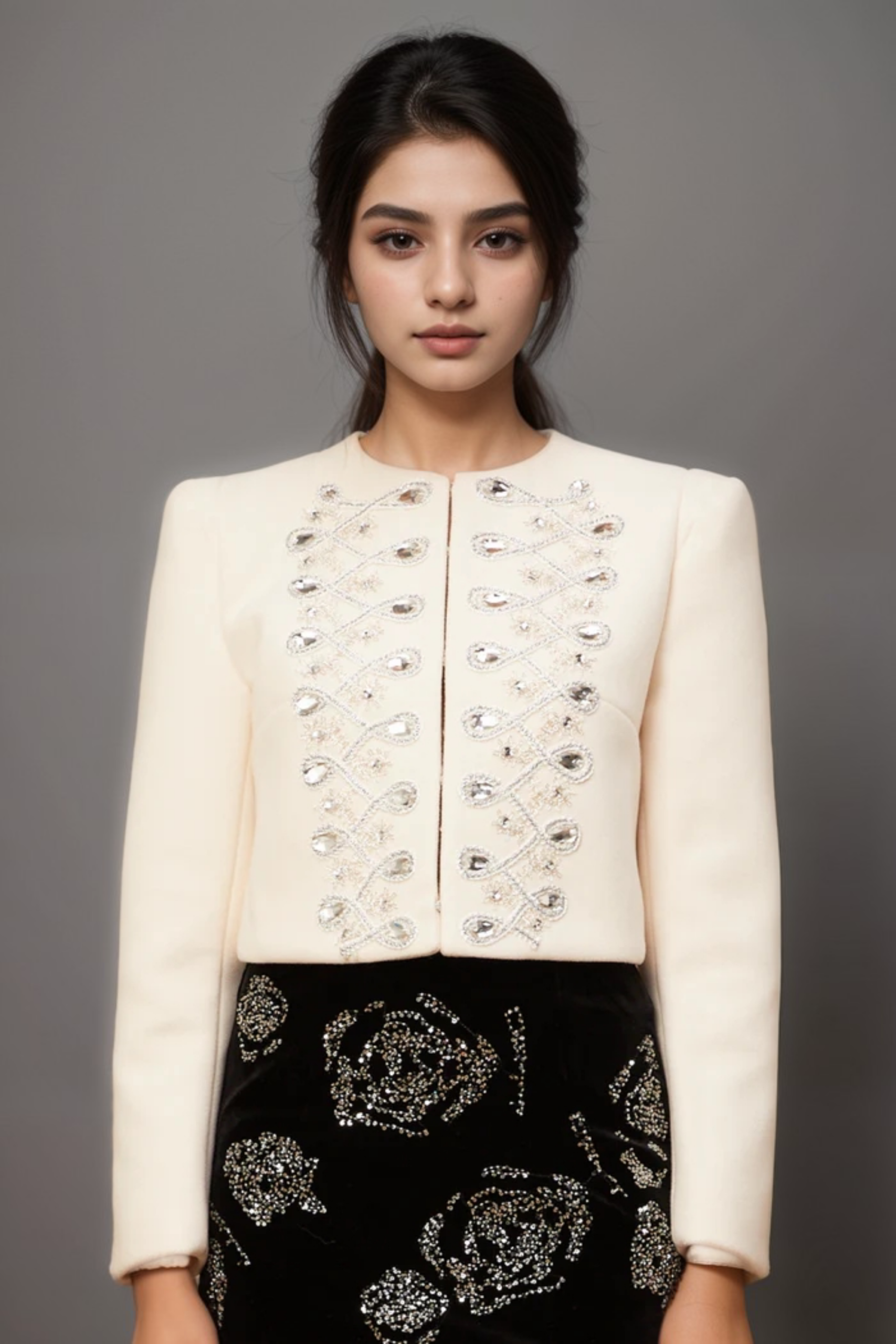 NERINA CRYSTAL TWEED JACKET, WHITE WEDDING BLAZER