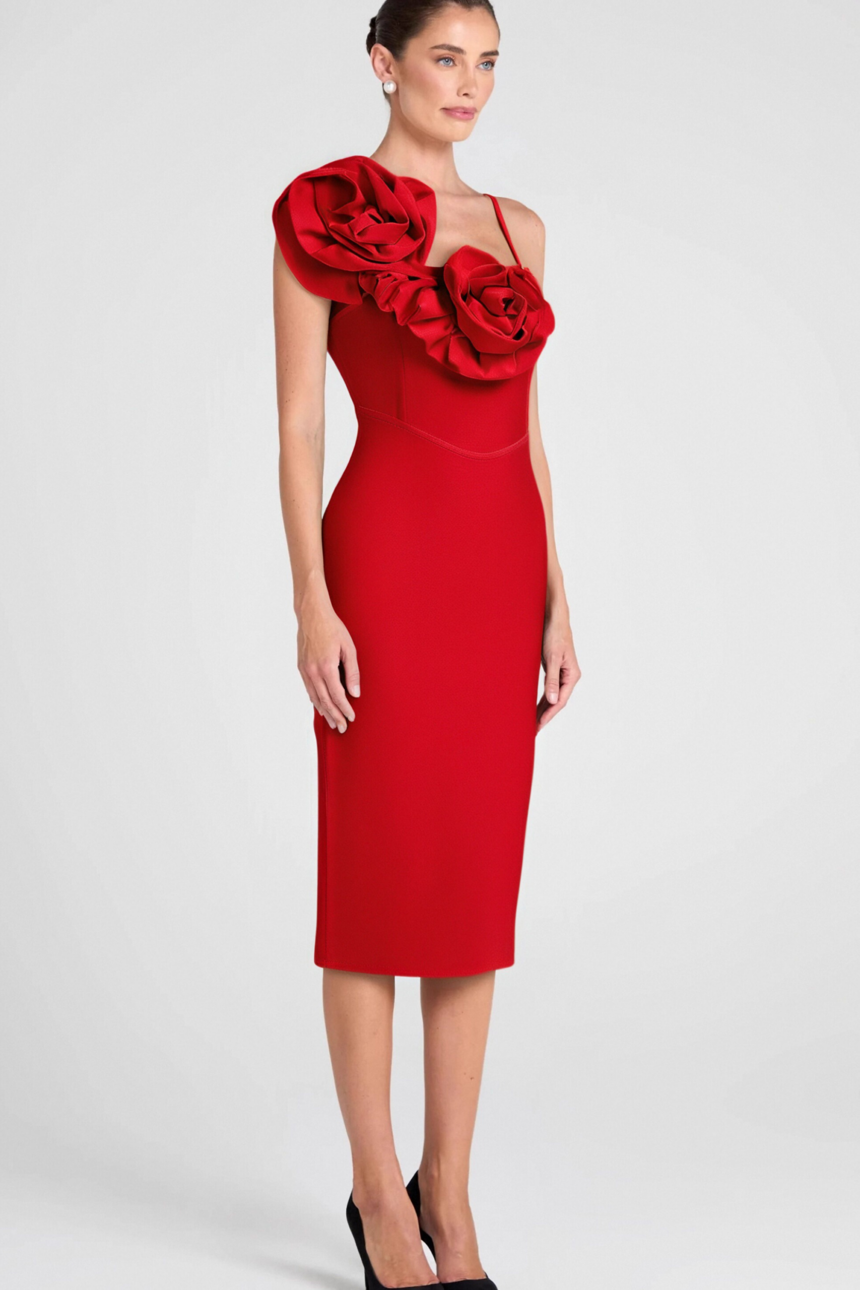BIG FLORAL BANDAGE MIDI DRESS