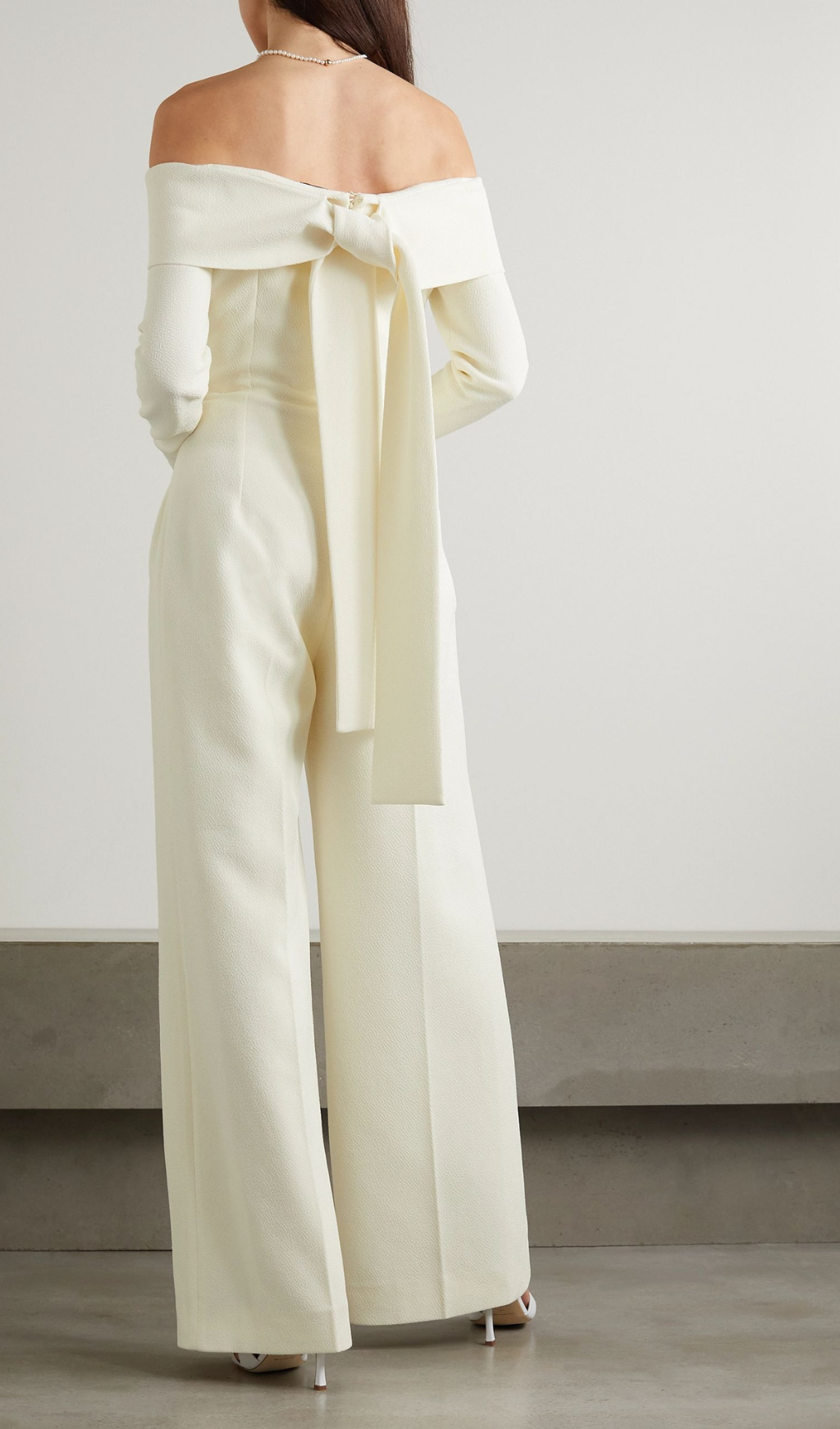 VESPER OFF-SHOULDER CREPE JUMPSUIT IVORY