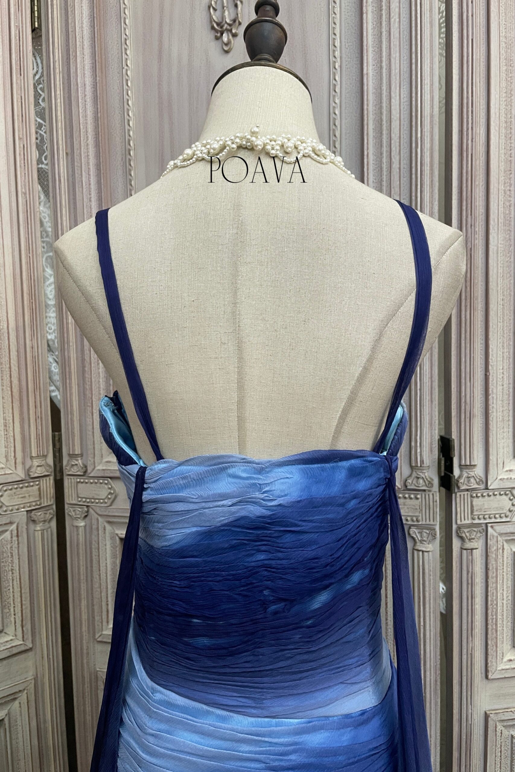 BLUE SILK MAXI DRESS FOR EVENING