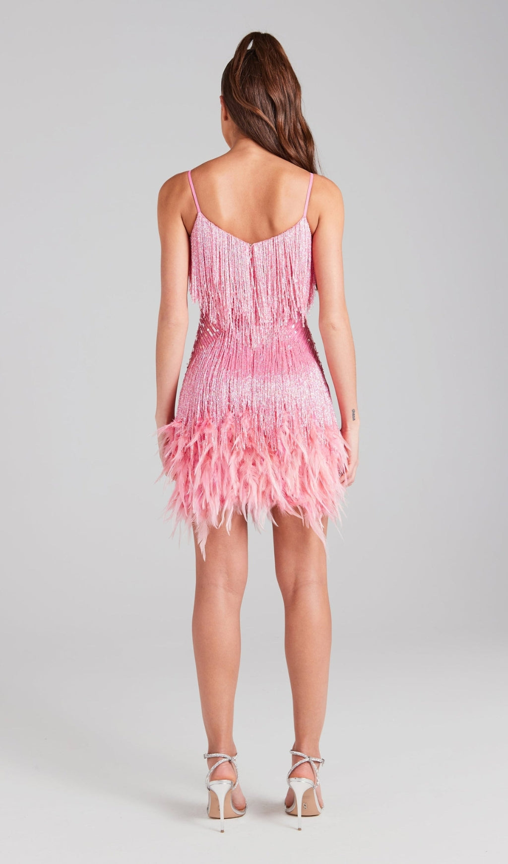 PINK TASSEL FEATHER MINI DRESS FOR PARTY