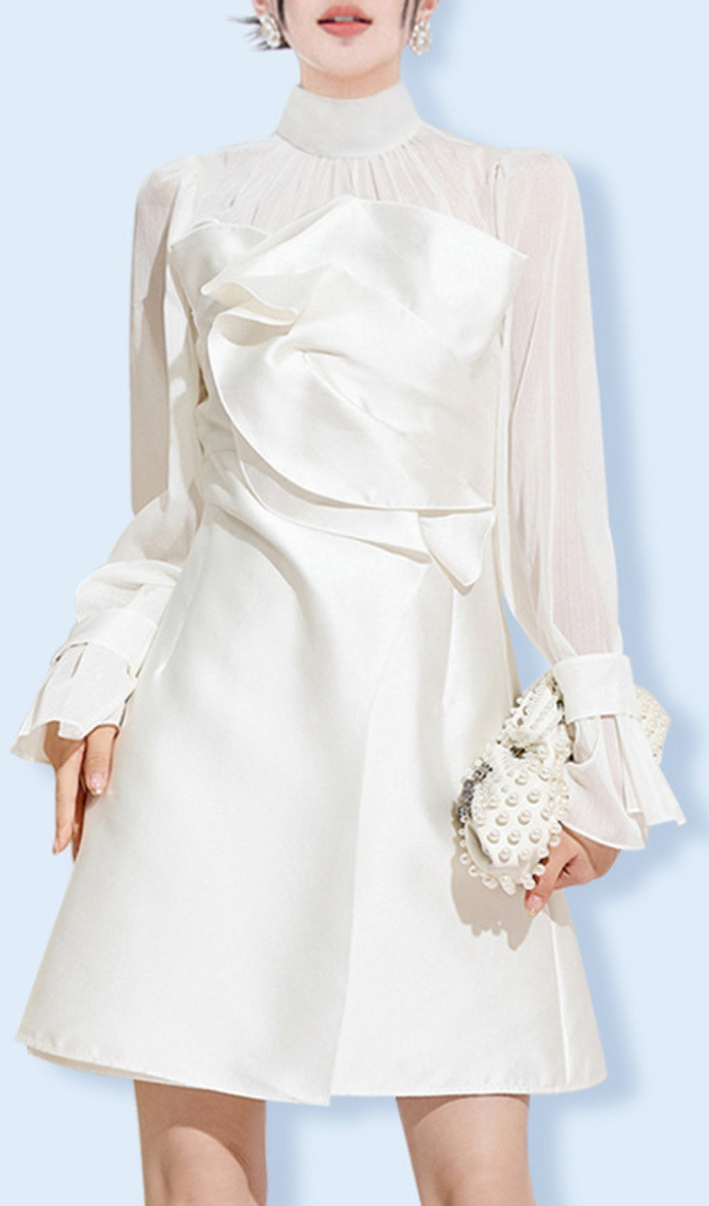 WHITE MESH LONG SLEEVE PARTY MINI DRESS