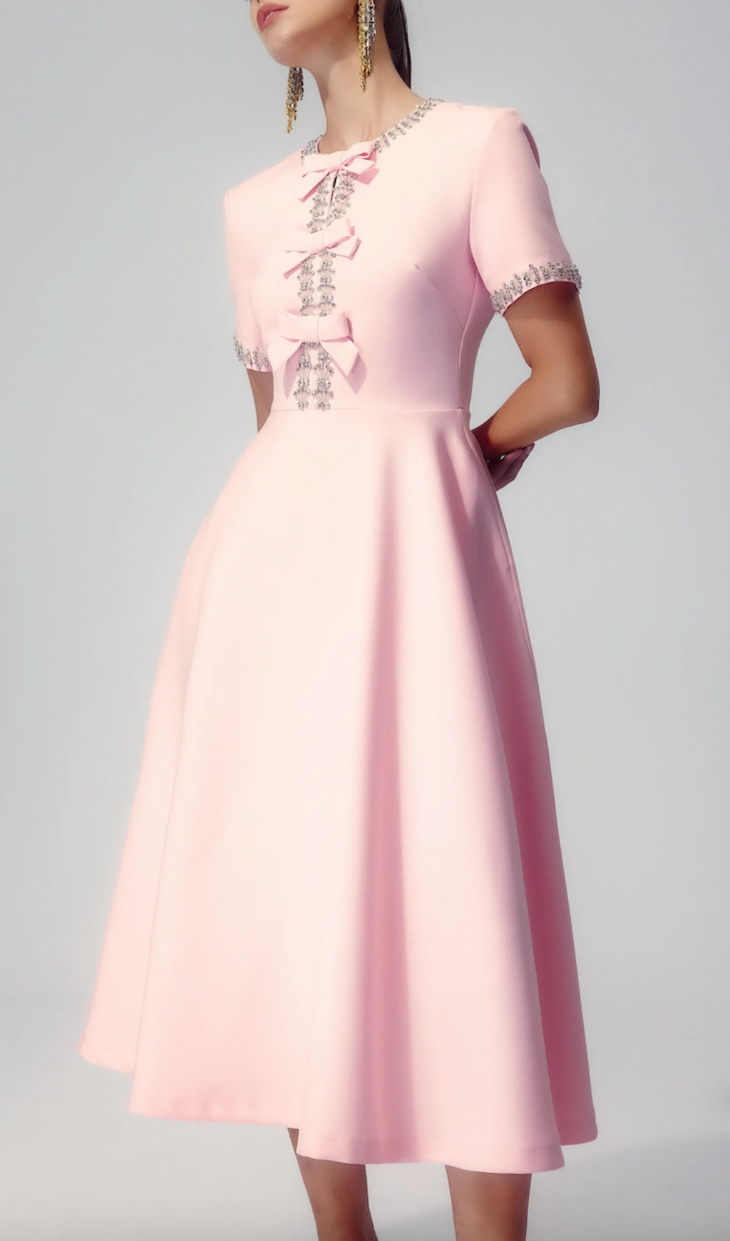 ZOE CRYSTAL BOWKNOT MIDI DRESS FOR EVENTS