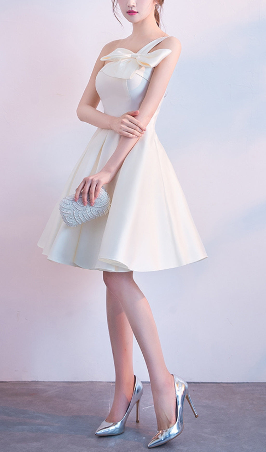 STRAPLESS BOW MINI DRESS WHITE COCKTAIL PARTY