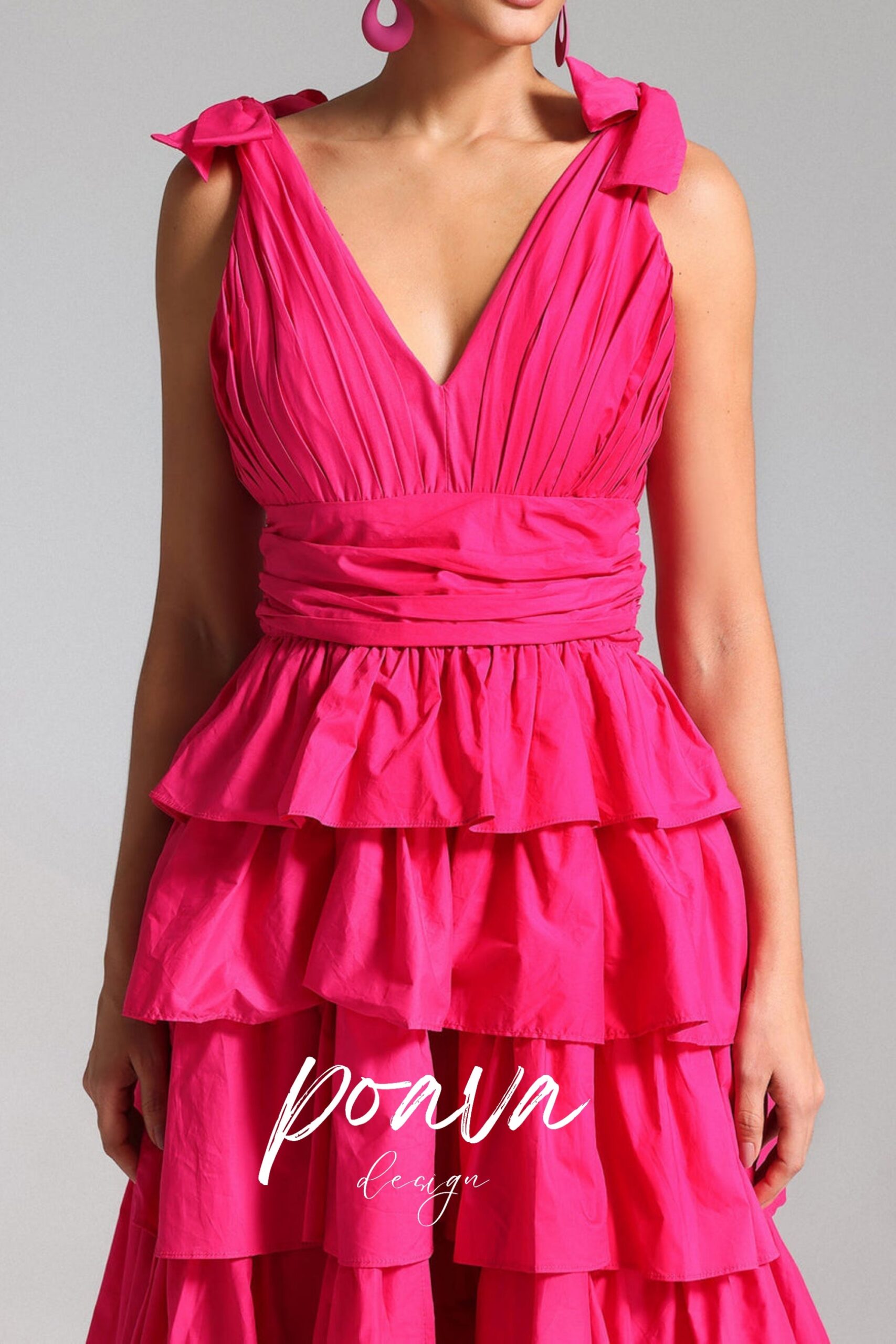 PLUNGE V-NECK RUFFLE TIERED SLIT GOWN PINK