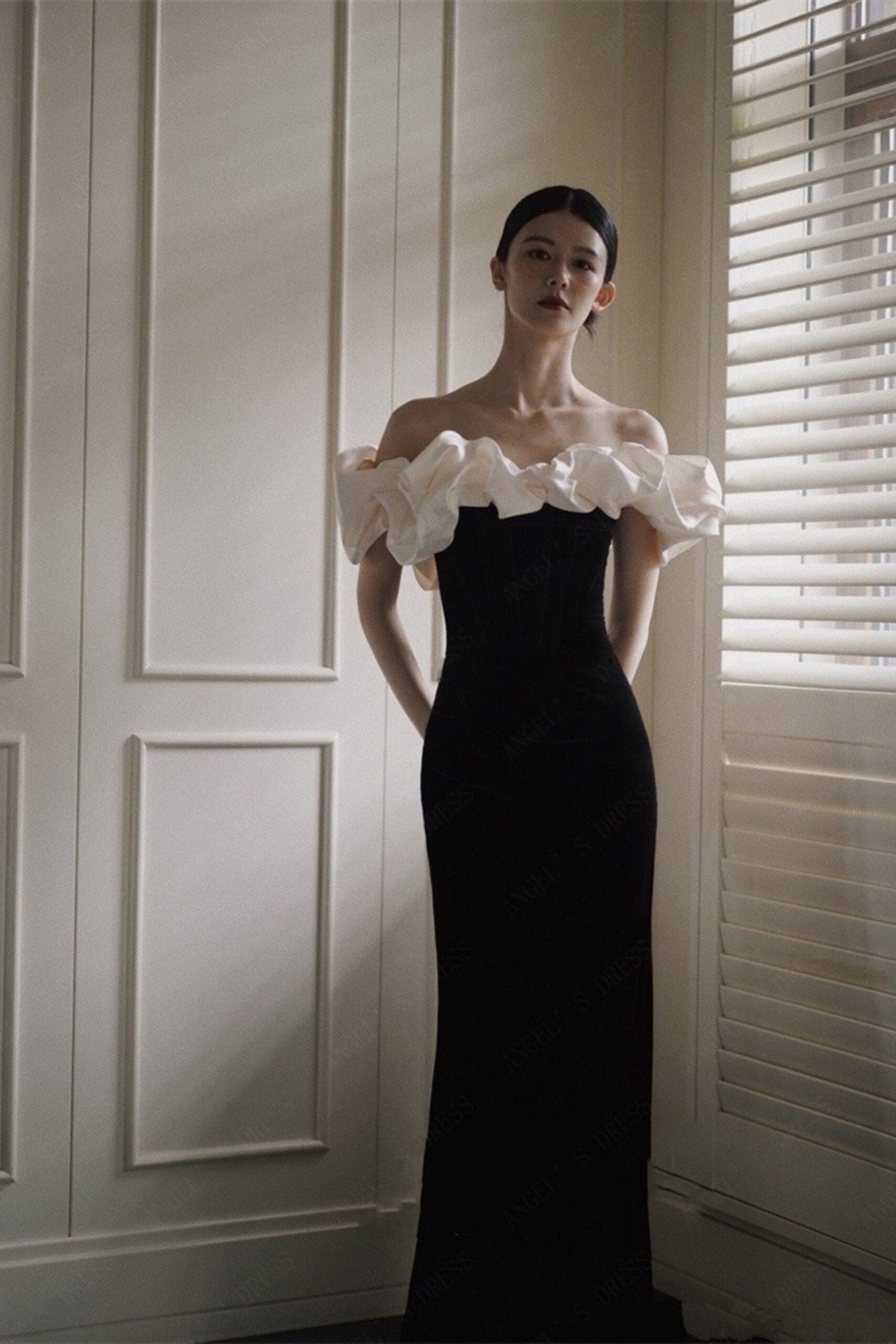 BLACK MAXI DRESS, ELEGANT A-LINE FOR WEDDING GUEST