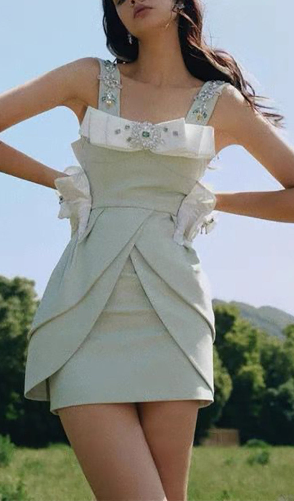 CRYSTAL STRAPPY MINT MINI DRESS FOR EVENING