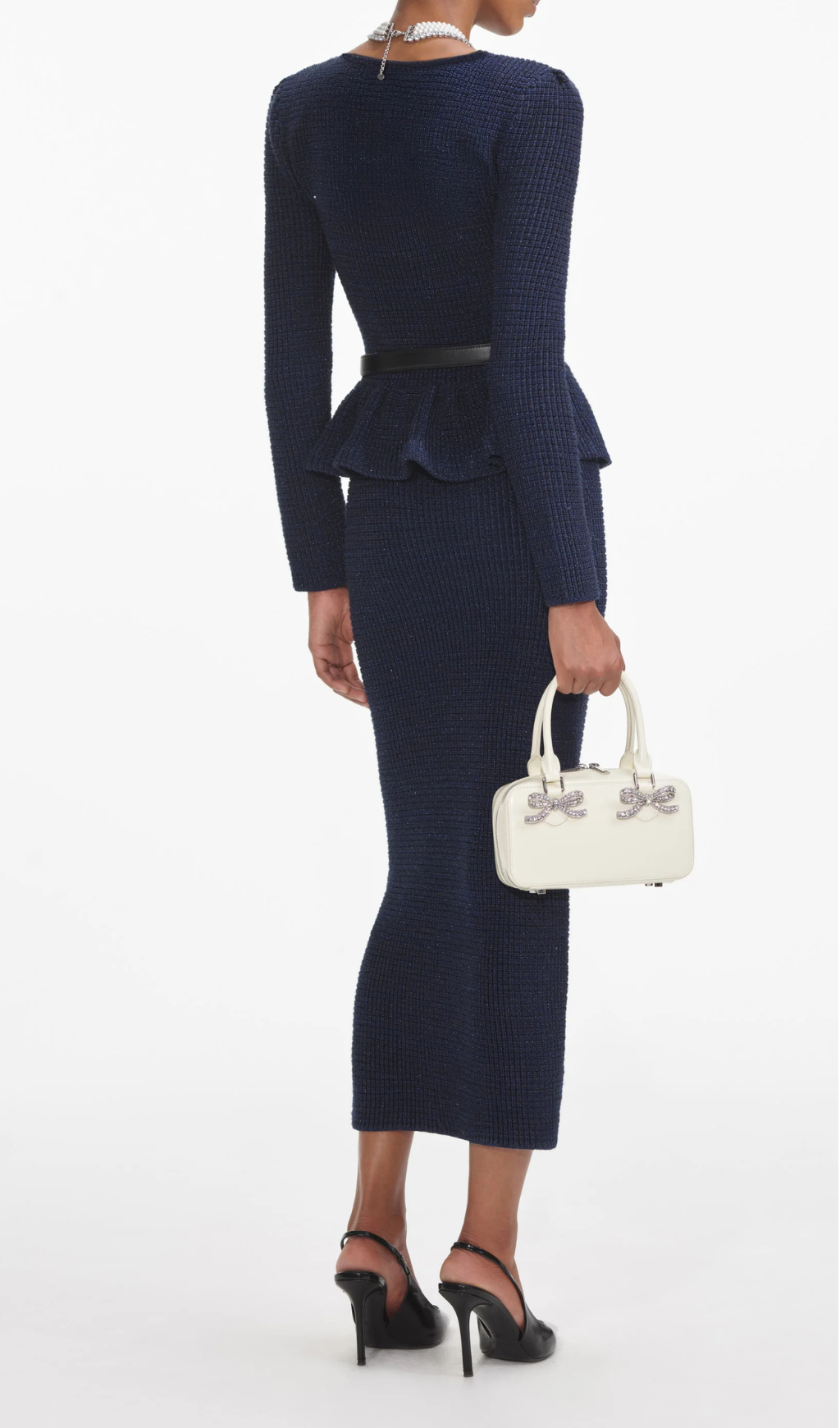 KNIT PEPLUM MAXI DRESS, DARK BLUE, EVENING