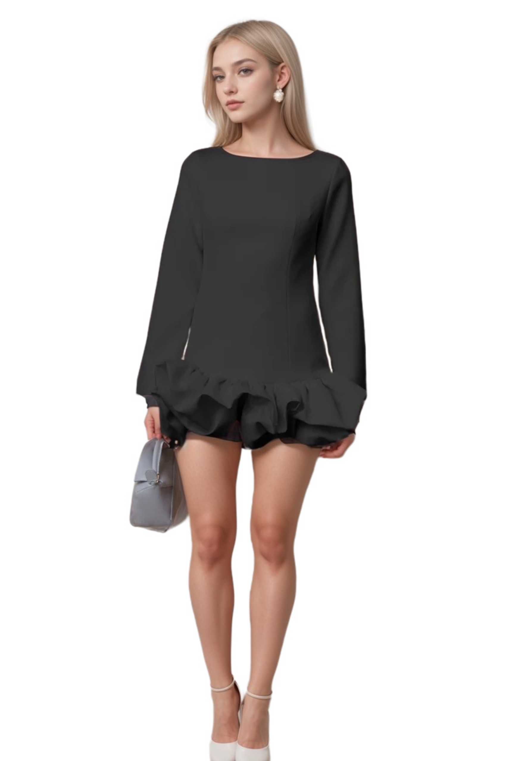 ELODIE BUBBLE MINI DRESS, BLACK COCKTAIL