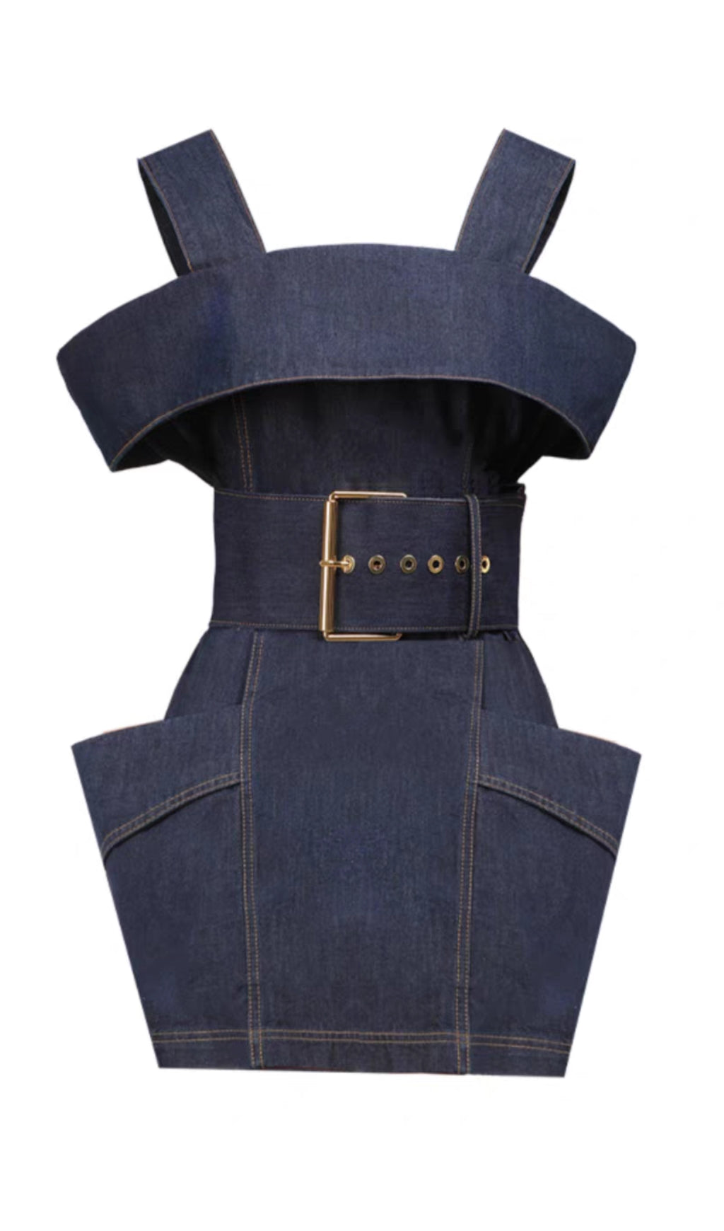 RUFFLED DENIM SUSPENDER DRESS, BLUE, CASUAL