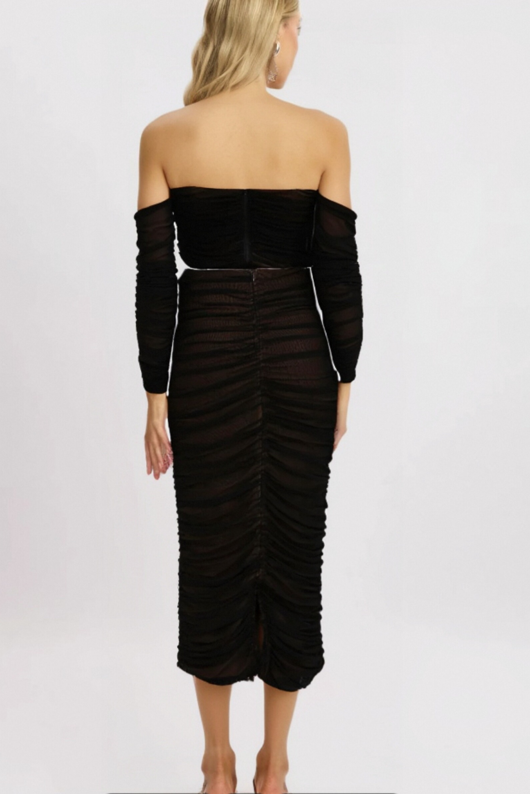 GWENONWY BLACK RUCHED MESH PARTY MATCHING SET